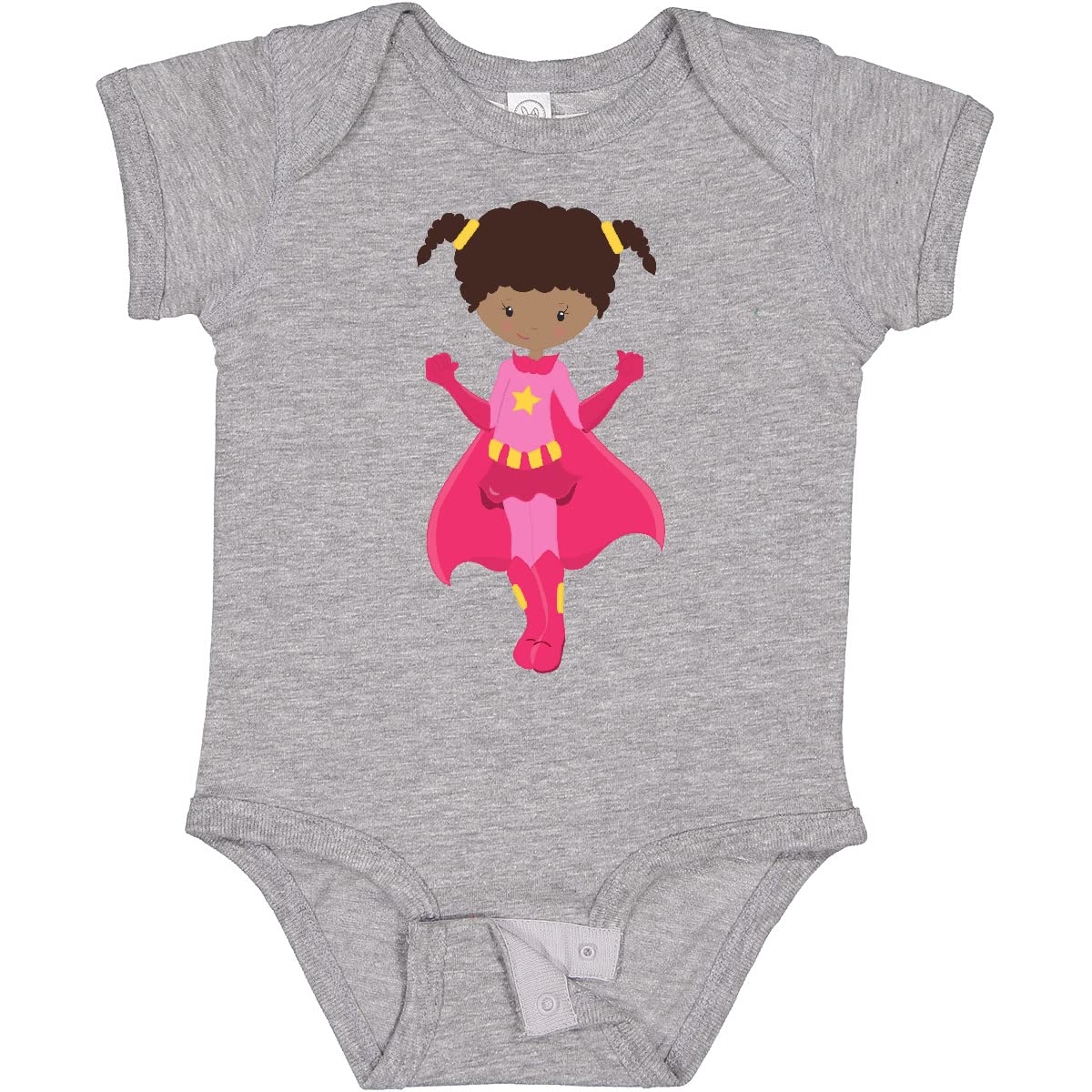Inktastic Superhero Girl African American Baby Bodysuit with Pink Cape - Cute & Comfortable Outfit for Infants, Toddler Superhero Costume, Birthday Gift, Photo Shoot, Halloween Dress Up