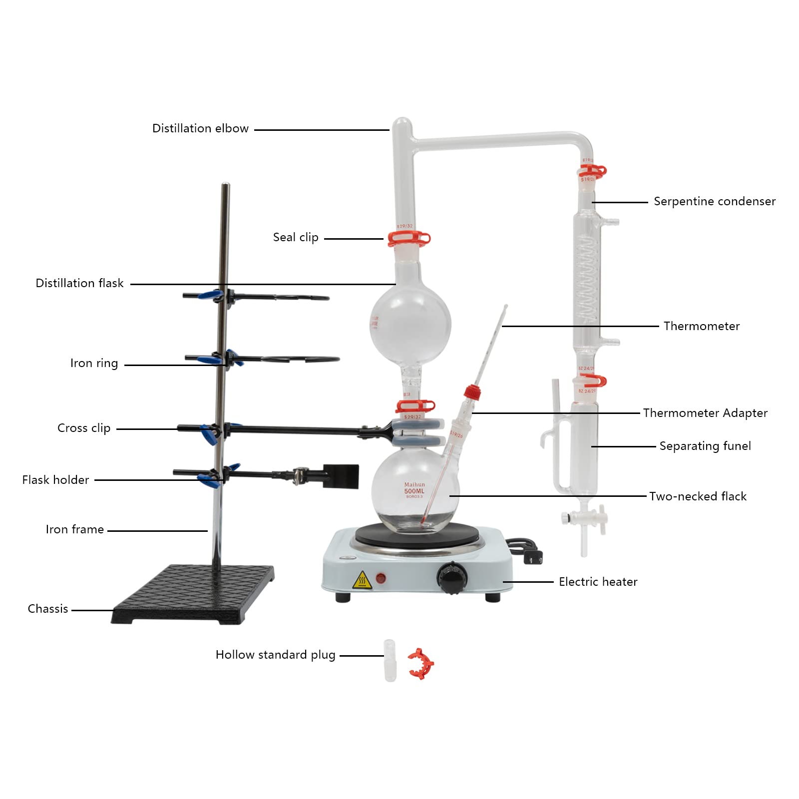 500ml Essential Oil Distillation Kit - Home Lab Glassware Set with Hot Plate & Graham Condenser for DIY Aromatherapy, Herbal Extracts & Essential Oil Making | Perfect for Home Laboratories, Science Experiments & Natural Remedies