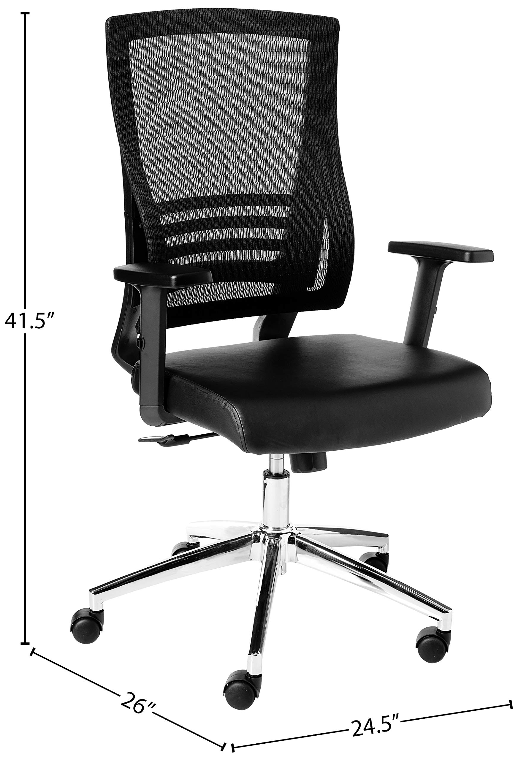 Office Star Ergonomic Mesh Back Office Chair with 2-to-1 Synchro Tilt Control, Adjustable Padded Arms & Chrome Frame - Black Bonded Leather for Home Office & Workspace Comfort