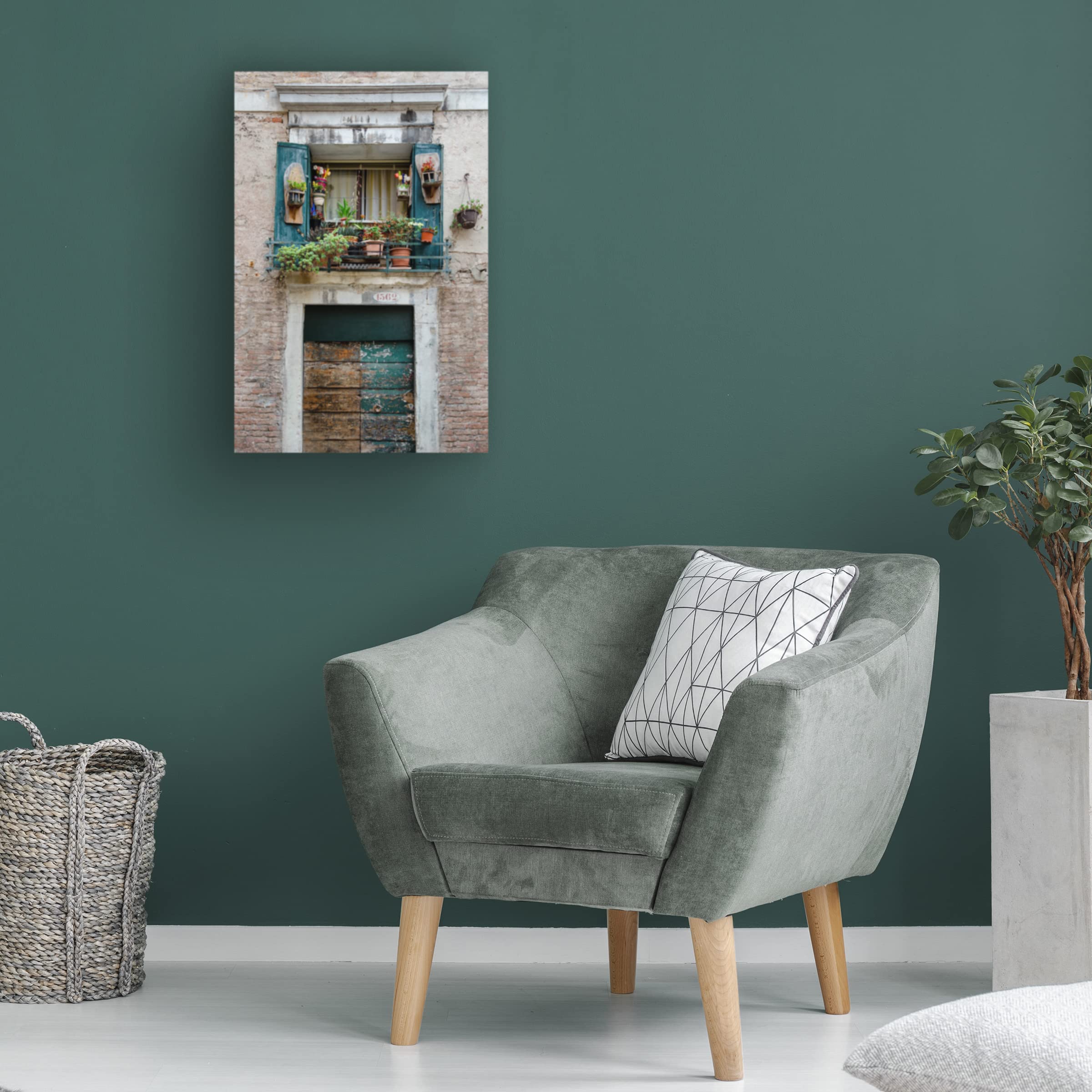 Laura DeNardo 'Italian Window Flowers I' Floral Canvas Wall Art - Handmade Oil Painting Reproduction for Living Room, Bedroom & Office Decor