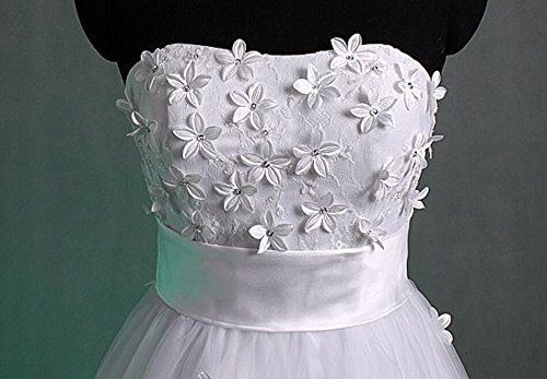 Kivary® Women's White Lace Floral Tulle Short Tea Length Wedding Dress - Beach Bridal Gown for Outdoor Ceremony & Romantic Photoshoot