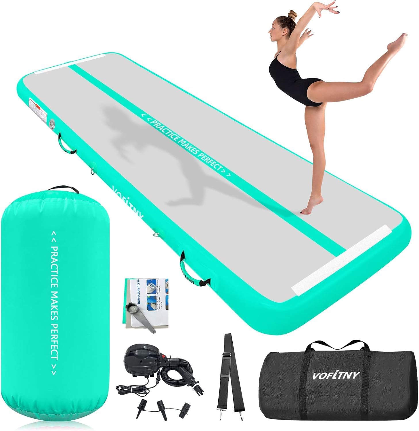 VOFiTNY Inflatable Gymnastics Air Mat - Tumbling Track with Air Barrel Octagon Mat & Pump for Home Gym - Perfect for Kids Training, Cheerleading Practice & Indoor Exercise