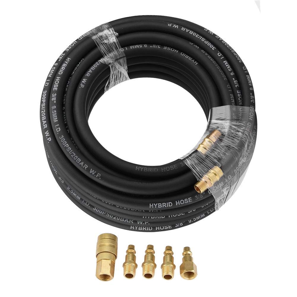 Estink 15M Flexible Rubber Pneumatic Air Hose with 5-Piece Compressor Accessory Kit - Heavy Duty Rubber Hose for Air Tools, Tire Inflation, Paint Sprayers & Industrial Applications