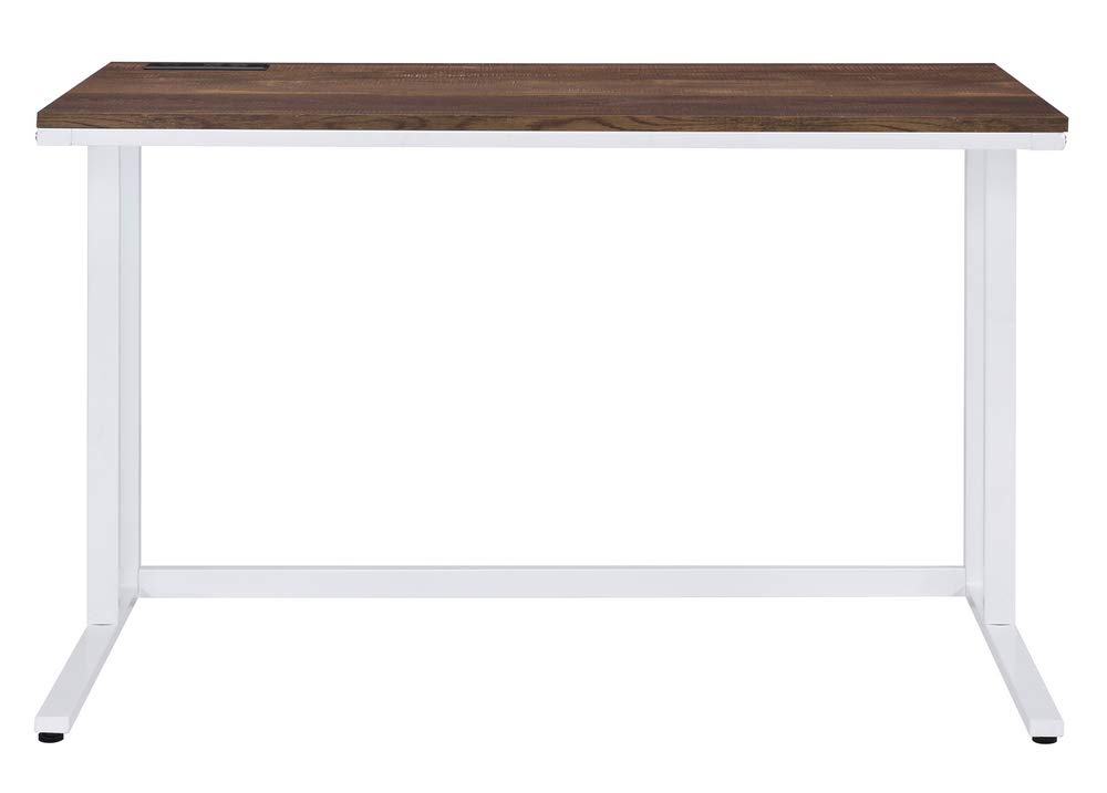 Acme Tyrese Walnut & White Wooden Rectangle Writing Desk with USB Port - Perfect for Home Office, Study & Workspace Organization