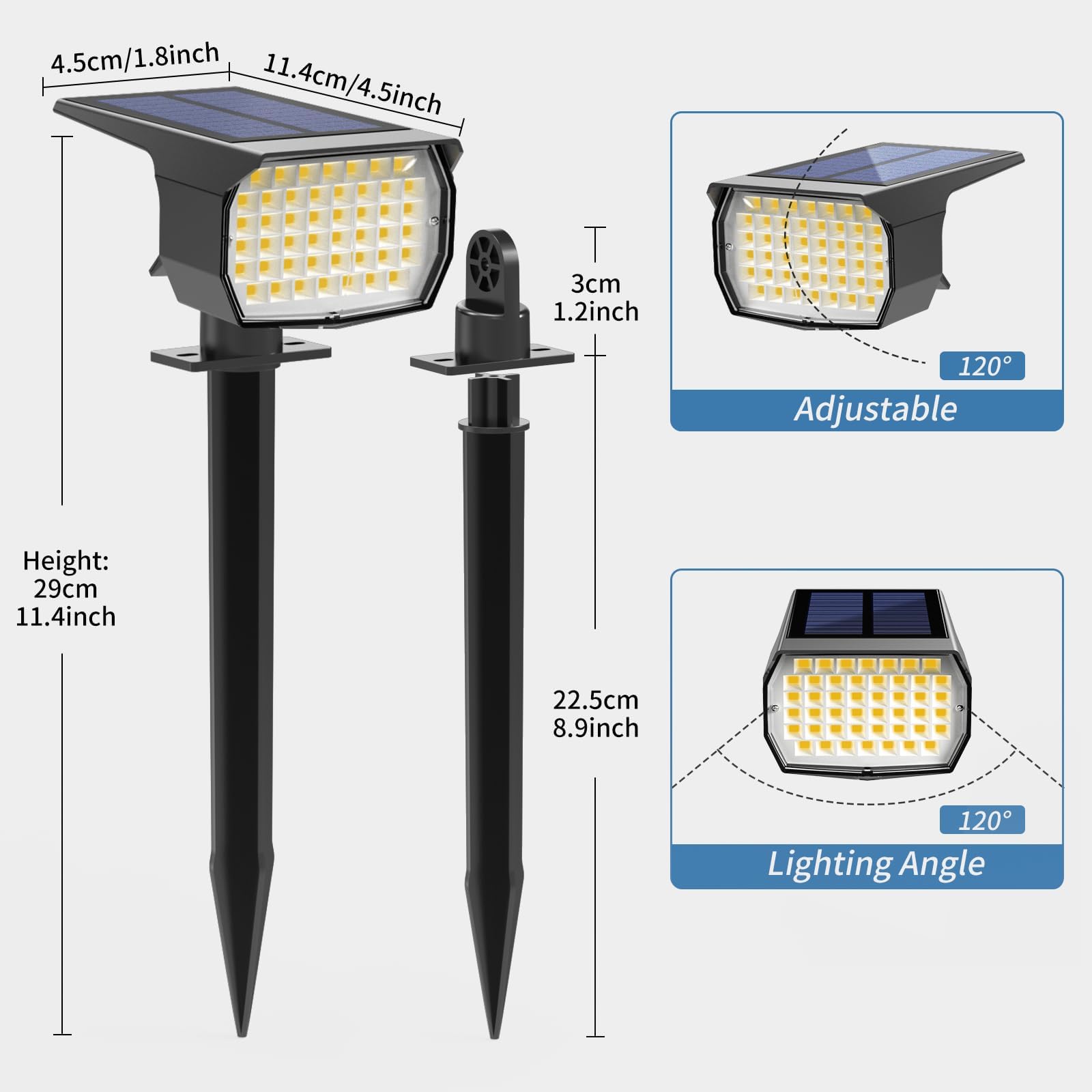 12 Pack Solar Spot Lights Outdoor Waterproof IP65 - 46 LED Landscape Spotlights with 3 Modes Auto On/Off - Solar Powered Flood Lights for Pathway, Yard, Garden, Walkway (Warm White) - Perfect for Outdoor Decor, Security Lighting & Nighttime Illumination