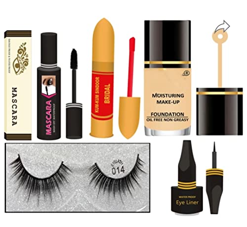 Milan'o Beauty Combo Makeup Kit - 5-in-1 Set with Mascara, Sindoor, Foundation, False Eyelashes & Eyeliner | Perfect for Bridal Makeup, Party Looks & Professional Cosmetics