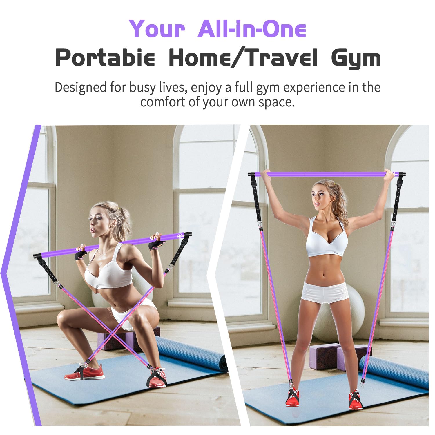 Pilates Bar Kit with Resistance Bands - Full Body Workout Equipment for Women & Men - Home Gym Yoga & Fitness Training - Perfect for Strength Training, Stretching, and Toning at Home or Gym