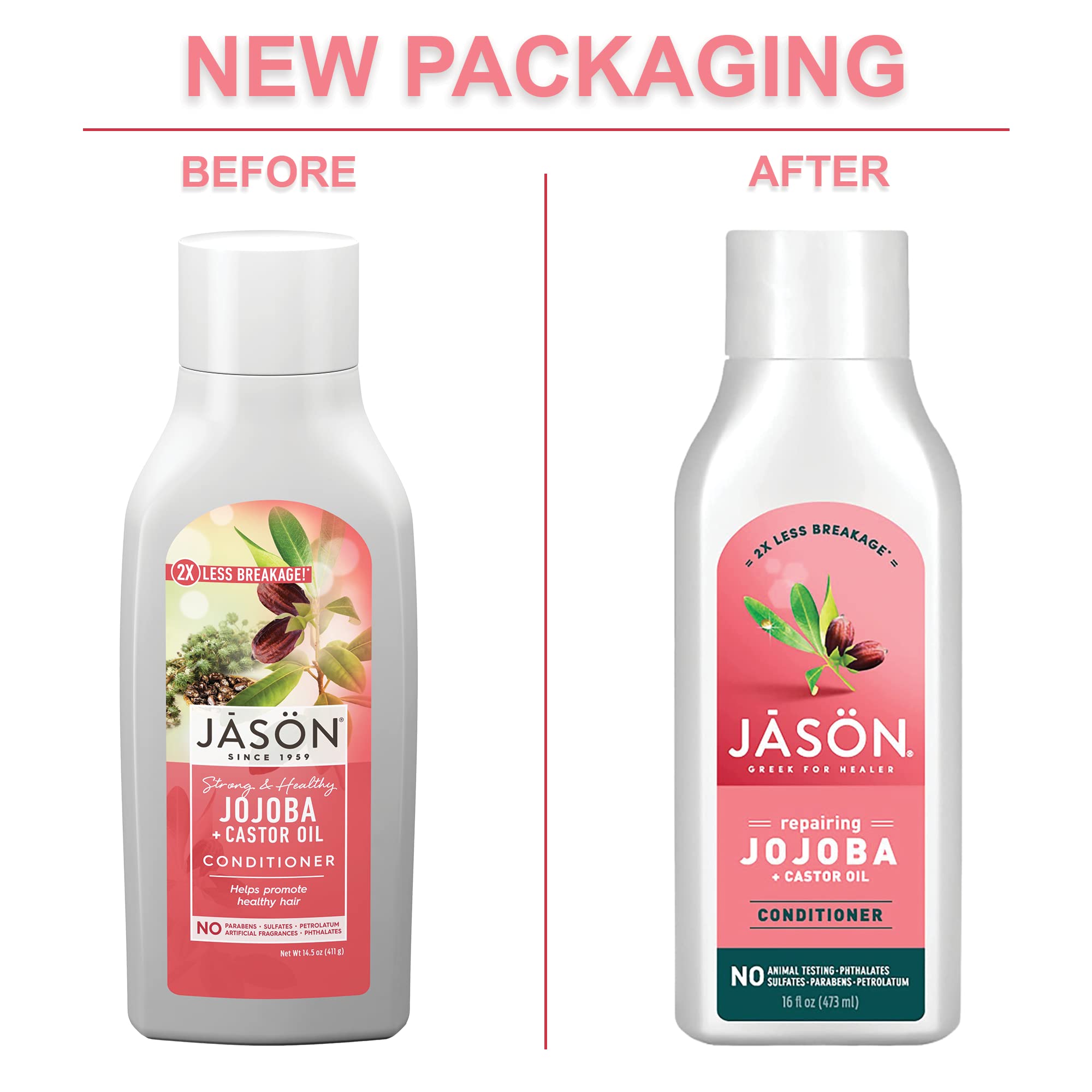 Jason Long & Strong Jojoba Hair Conditioner - 16 Oz Bottle for Dry, Damaged Hair - Deep Hydration & Repair Treatment for Daily Hair Care Routine