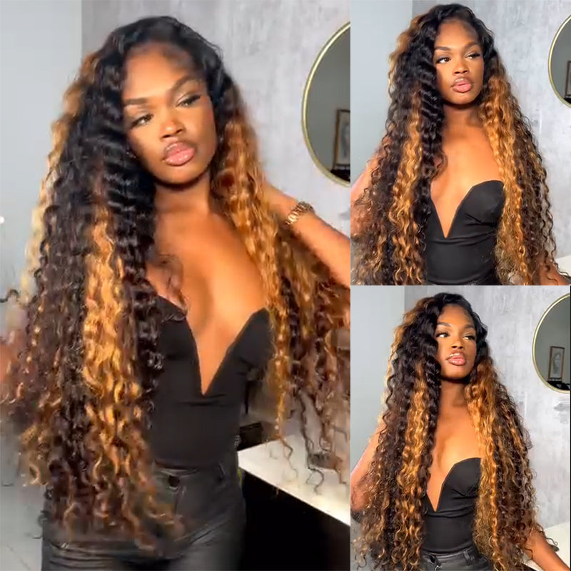 Eullair Brown Blonde Loose Deep Wave Human Hair Wig with Transparent HD Lace - Pre-Colored Lace Frontal Wig for Women | Natural Look for Daily Wear, Parties & Special Occasions
