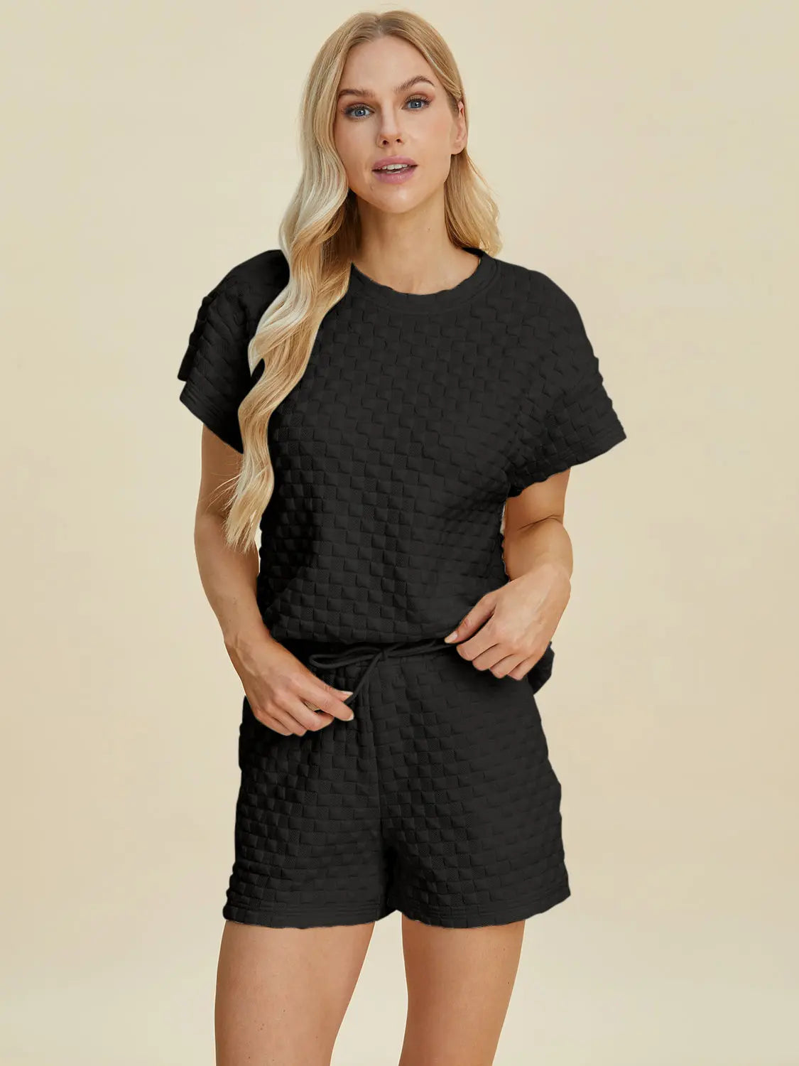 Double Take Full Size Texture T-Shirt and Shorts Set for Men - Comfortable Cotton Outfit for Casual Wear, Gym, and Lounge