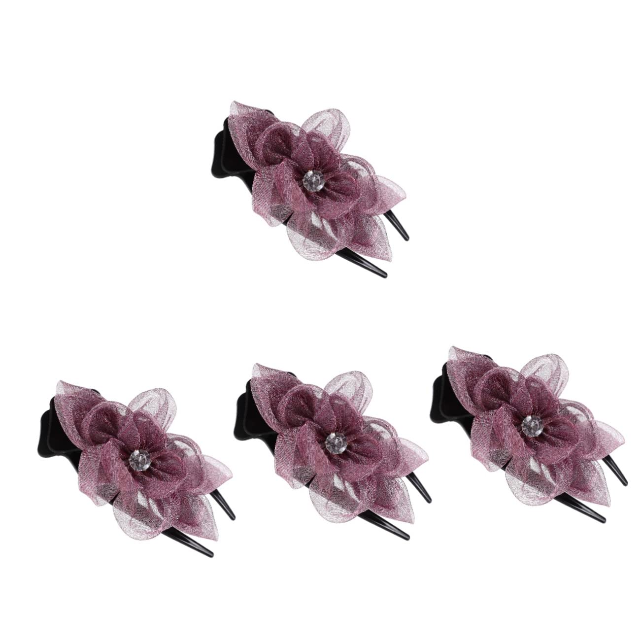 FRCOLOR 4pcs Purple Rhinestone Hair Clips for Women - Sparkling Hair Accessories, Dense Flat Claw Clips for Ponytail, Bun & Updo - Perfect for Parties, Weddings & Daily Styling