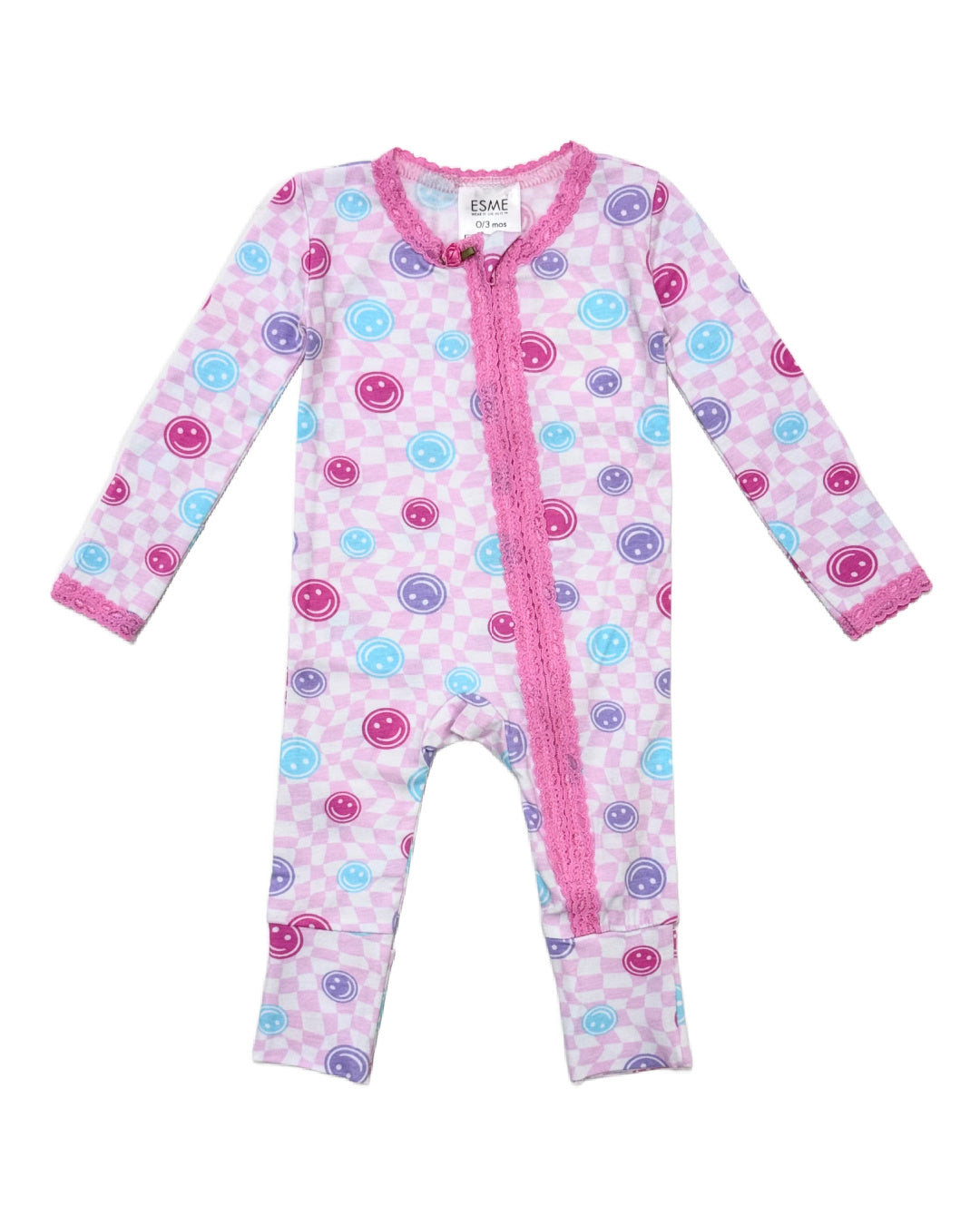 Happy Face Lace Footie Pajamas for Baby Girls - Soft Pink Sleepwear for Infants & Toddlers - Cute Lace-Trimmed One-Piece Pajama Set for Nursery, Playtime & Bedtime