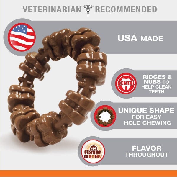 Nylabone Power Chew Textured Dog Ring Toy - Durable Chew Toy for Aggressive Chewers - Interactive Play for Large & Medium Dogs - Perfect for Teething Puppies & Dental Health - Indoor & Outdoor Use