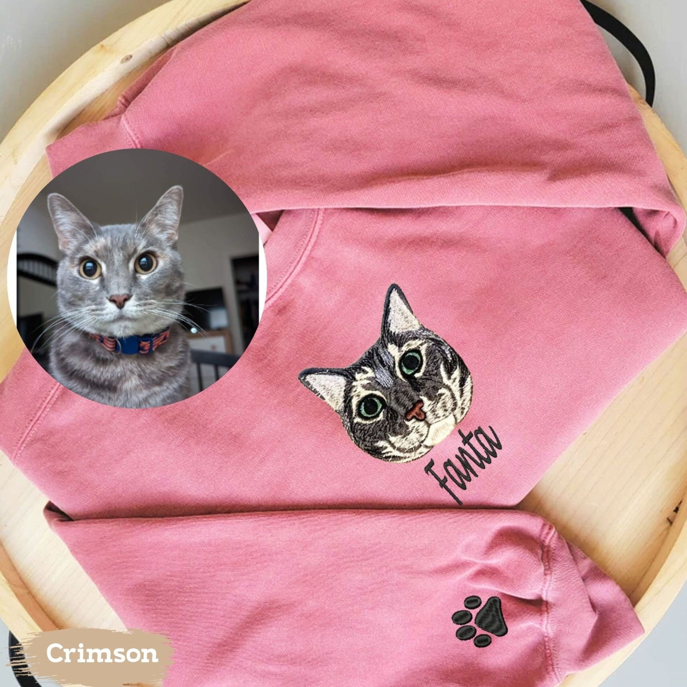 Custom Embroidered Cat Sweatshirt - Comfort Colors® Pullover with Photo Design - Cozy Graphic Hoodie for Cat Lovers - Perfect for Casual Wear & Gifts