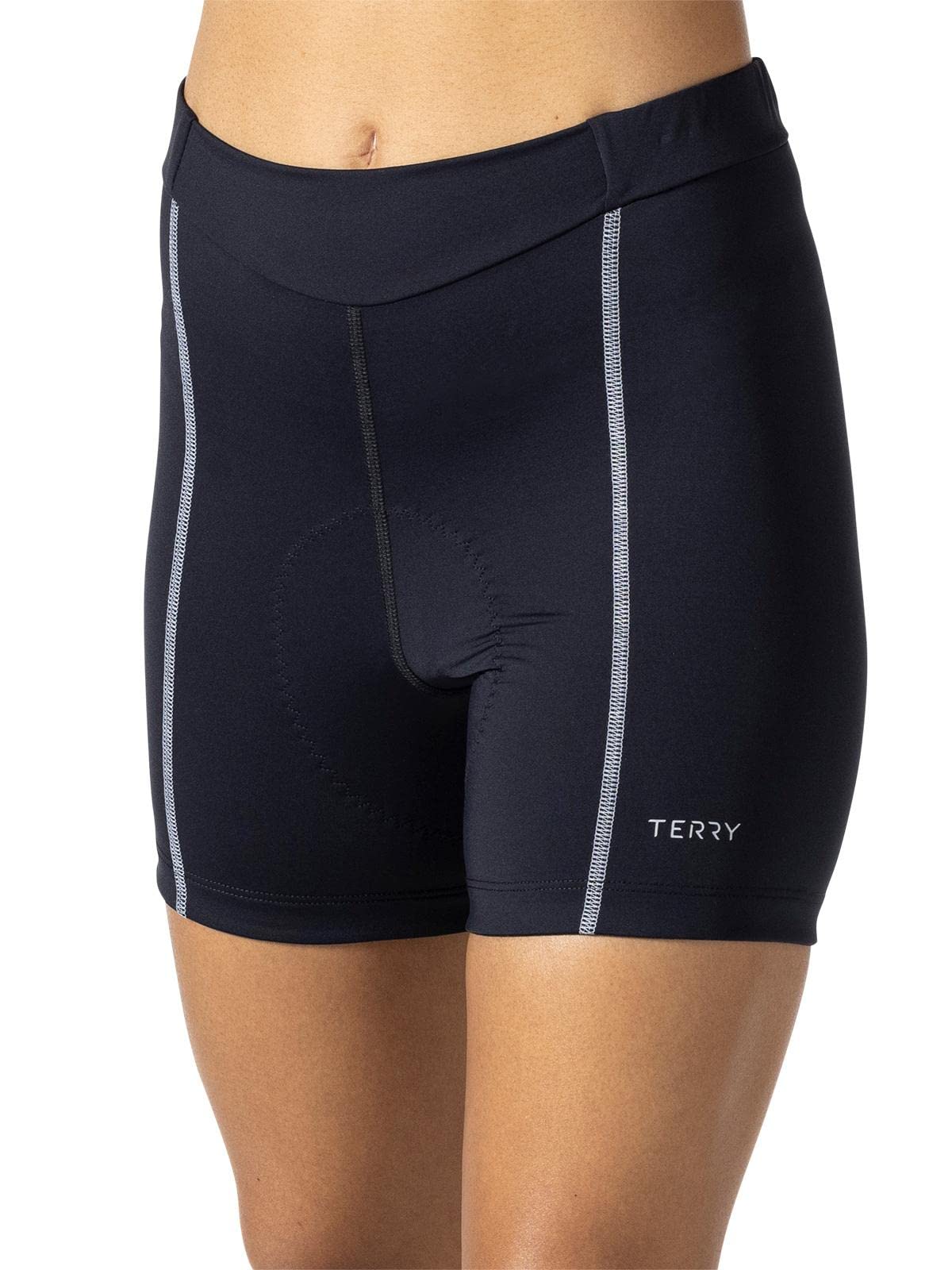 Women's Terry Bike Shorts with Padded Liner - 5 Inch Black Cycling Shorts for Women, Anti-Slip Silicone Leg Grips | Perfect for Road Biking, Spinning Classes & Casual Workouts