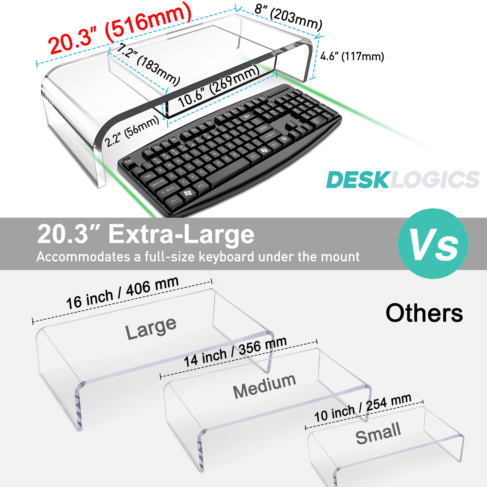Adjustable Tablet Stand for Desk & Clear Acrylic Monitor Riser - TS-8W + MS-2 Set | Perfect for Home Office, Workstation & Digital Art Studio