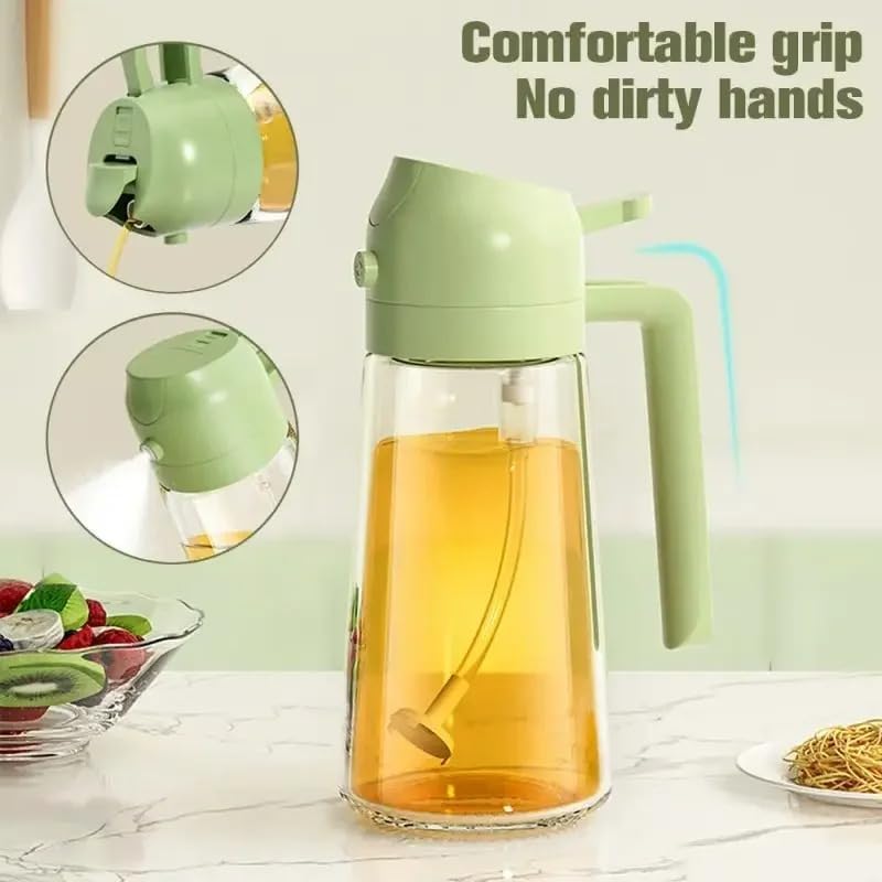 DECRUZ 2-in-1 Glass Oil Spray Bottle with Silicone Brush & Spatula - Kitchen Oil Dispenser for Cooking, Baking, Air Fryer, Salad, BBQ - Perfect for Oil, Vinegar & Marinades Spraying - Ideal for Home Chefs & Healthy Cooking