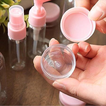 Refillable Pressurized Spray Bottles for Toiletries & Cosmetics | 9-Piece Travel-Size Empty Liquid Containers for Face Cream, Lotion & More | Perfect for Airplane Travel, Gym Bag & Home Use (Green)