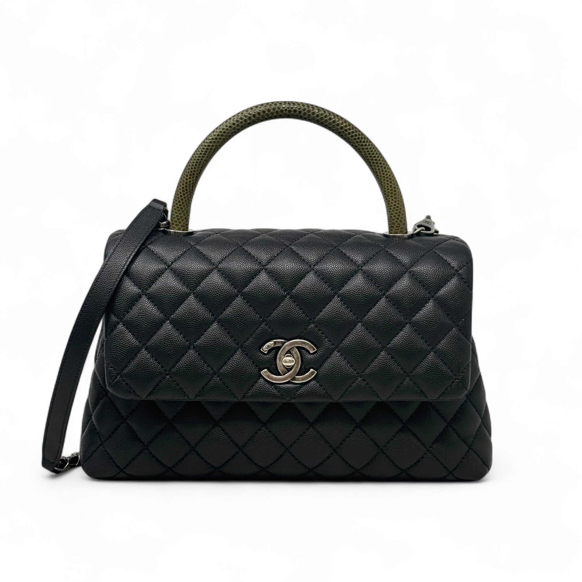 Chanel Black Medium Coco Handle Bag in Lizard Leather - Perfect for Evening Events & Luxury Fashion Accessories