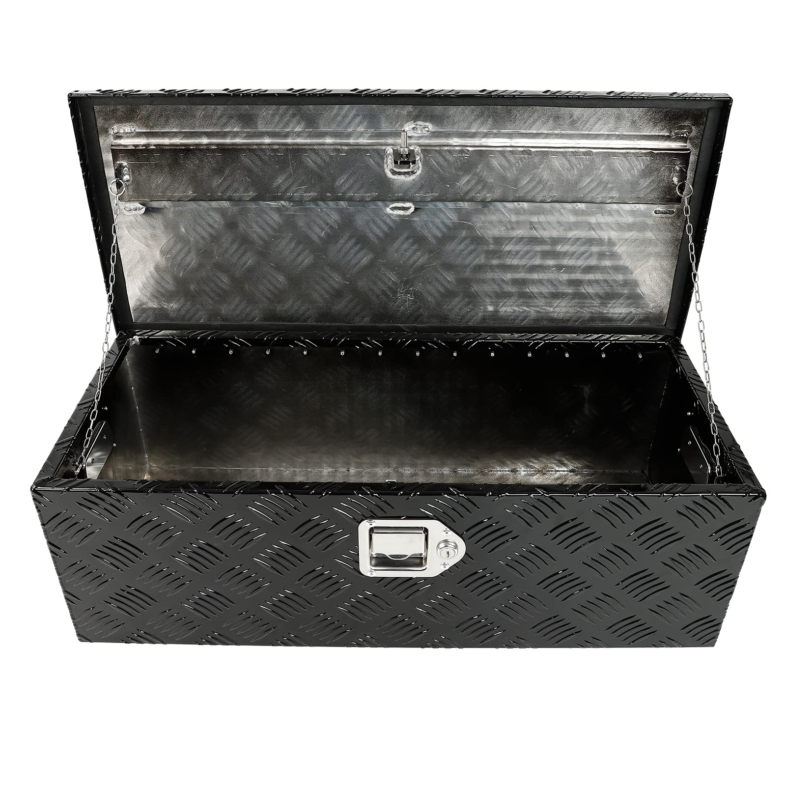 30 x 13 x 10 Inch Black Aluminum 5-Bar Tread Tool Box with Lock & Keys - Heavy Duty Underbody Storage for Trucks, Trailers, RVs, Pickups - Secure Outdoor Tool Organizer for Garage, Construction & Camping Gear