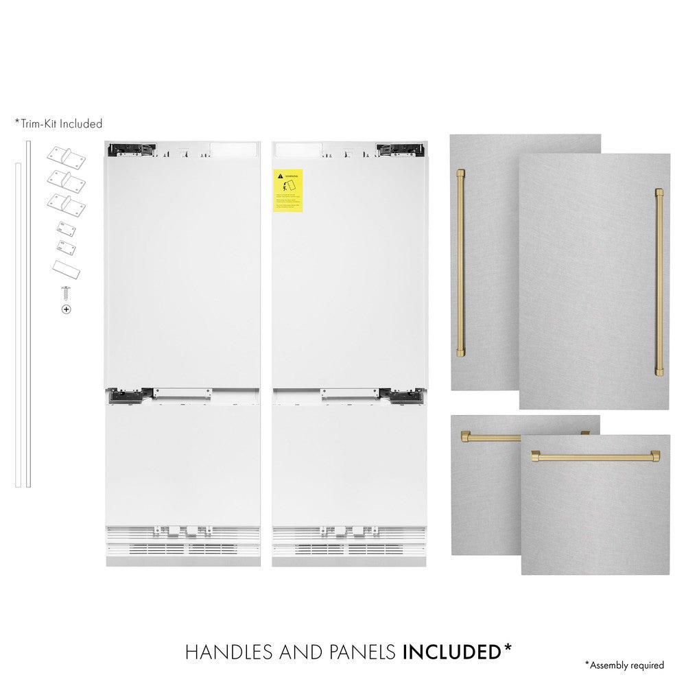 ZLINE Autograph Edition 60-Inch French Door Built-In Refrigerator with Bottom Freezer - 32.2 cu.ft Capacity, Water Dispenser & Ice Maker - Satin Stainless Steel with Champagne Bronze Accents (RBIVZ SN 60 CB) - Perfect for Modern Kitchens & Luxury Homes