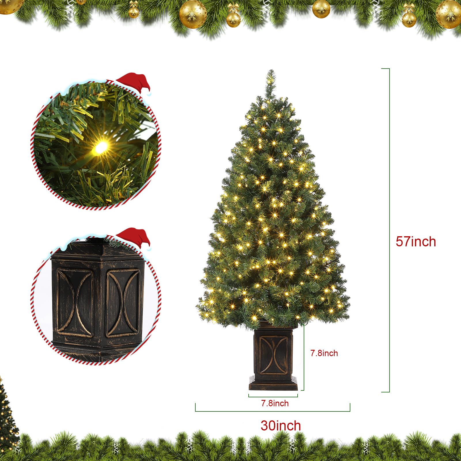 GARVEE 4.5 Ft Pre-Lit Artificial Christmas Tree with 300 LED Lights - 8 Lighting Modes, Fiber Optic Potted Xmas Tree with Black Base - Perfect for Home, Office & Holiday Decor