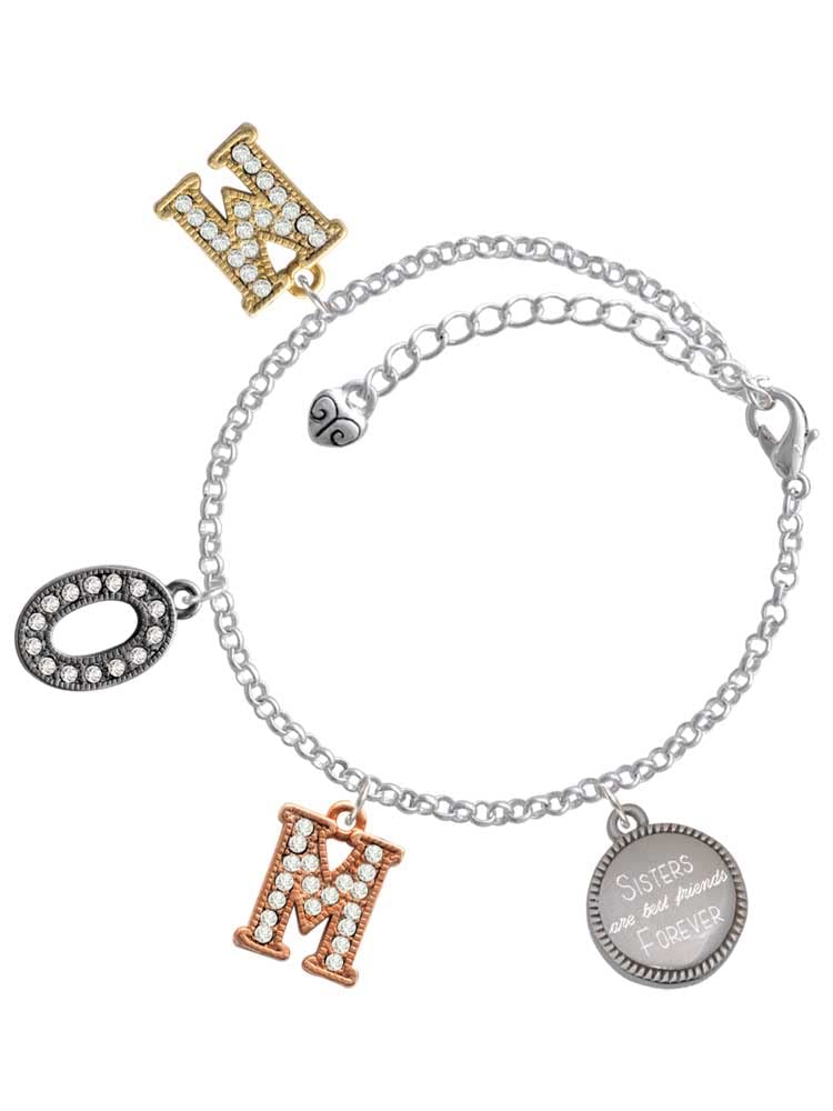 Stainless Steel Best Friends Forever Charm Bracelet for Sisters & Moms - Multi-Colored Crystal Disc Jewelry with 6+2