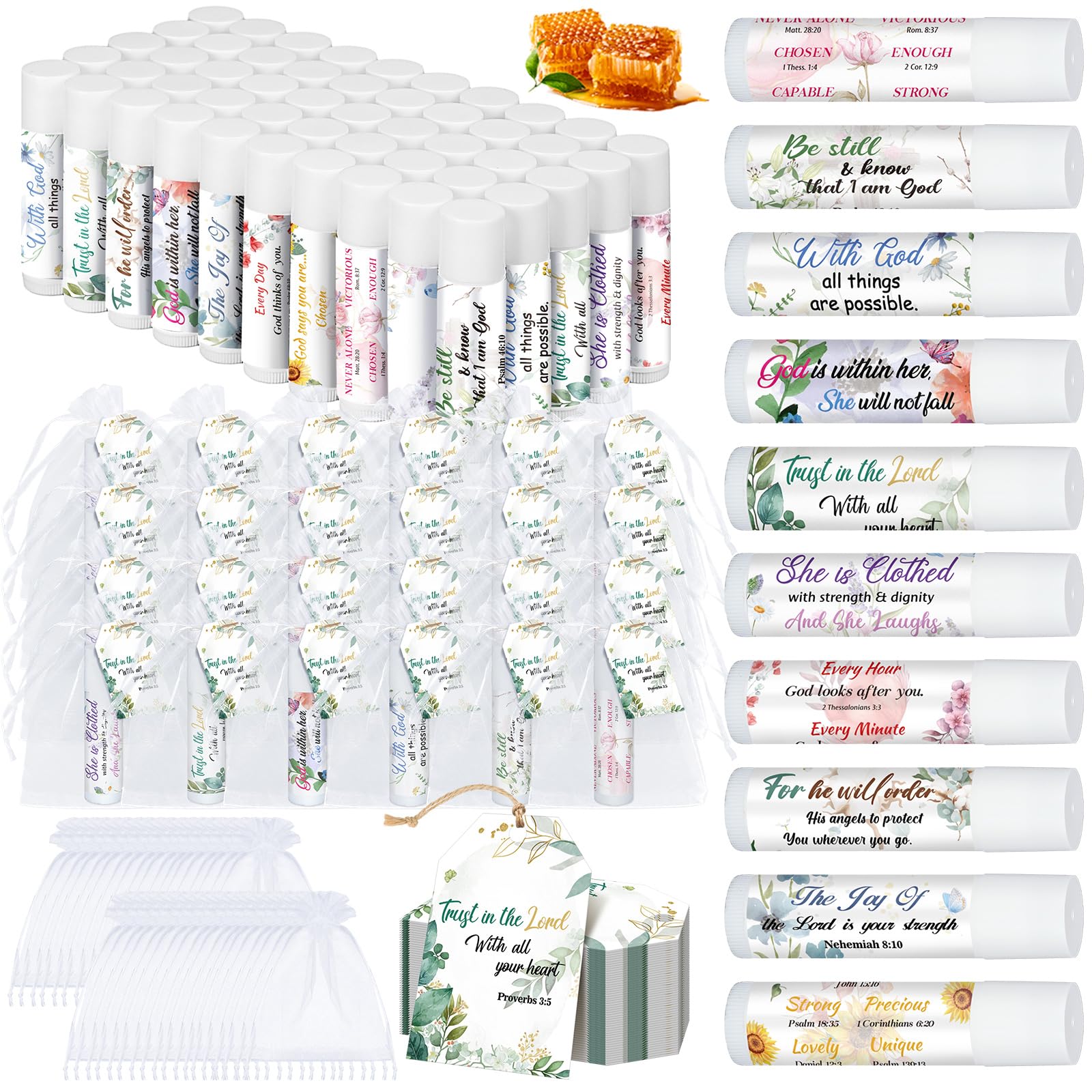 50 Pack Bible Verse Lip Balms - Christian Gifts for Women & Men - Church Party Favors & Employee Appreciation Gifts for Religious Events