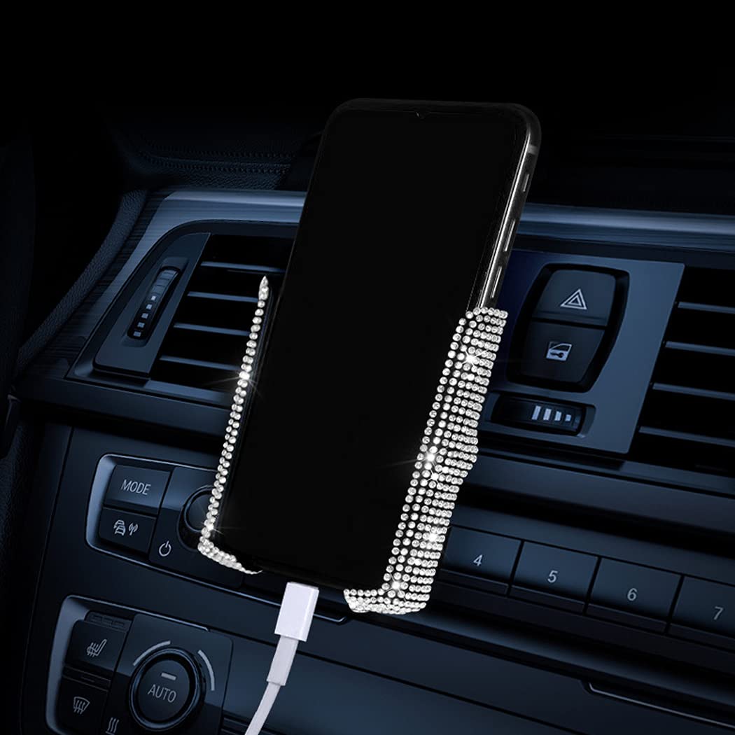SUNCARACCL Bling Car Phone Holder - 360° Adjustable Crystal Auto Car Mount for Dashboard, Windshield & Air Vent (White) | Perfect for Hands-Free Navigation, Music & Calls While Driving