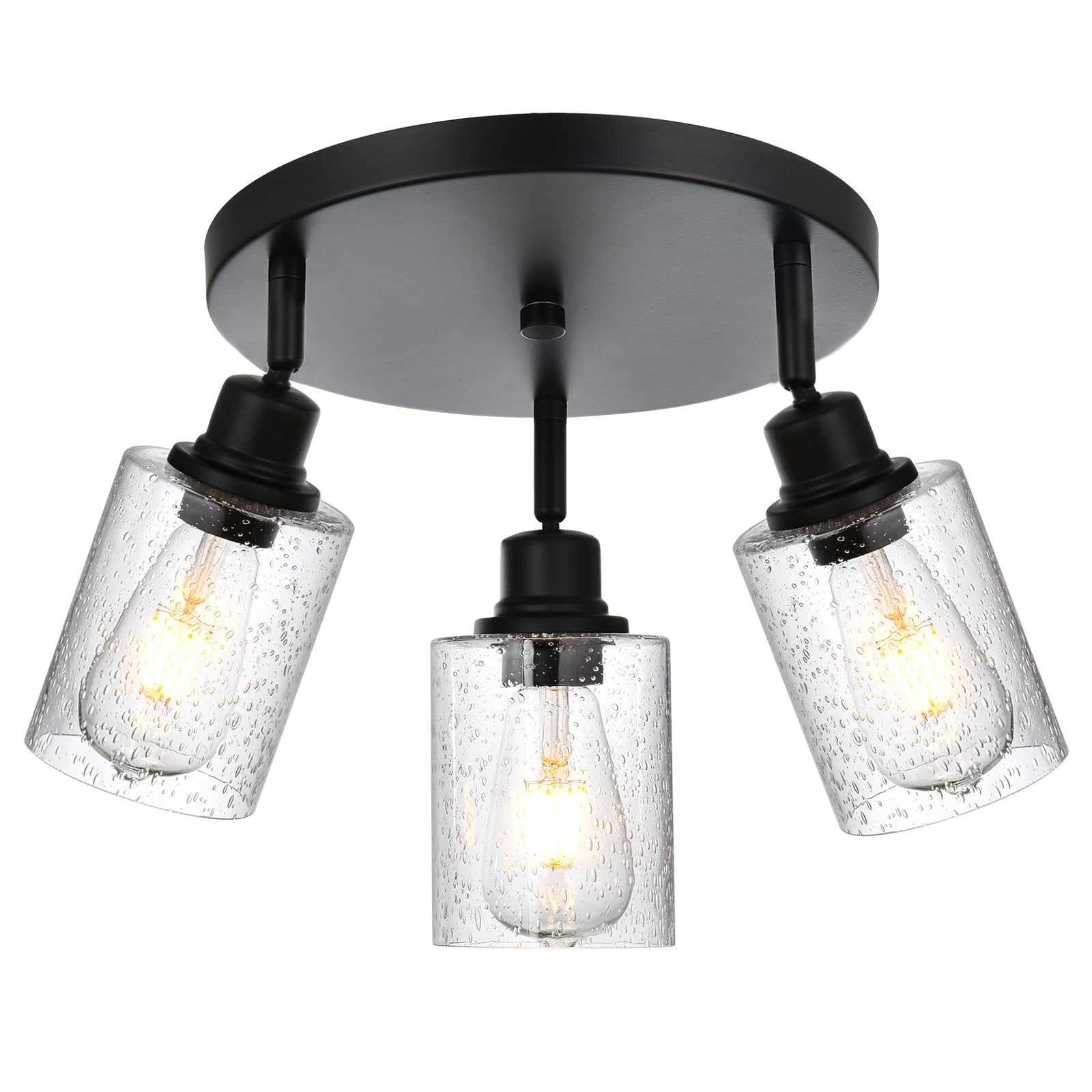 3-Light Modern Black Track Lighting Fixture with Adjustable Rotating Heads - Industrial Ceiling Spotlight for Kitchen, Dining Room, Hallway, Closet & Dorm Room Lighting