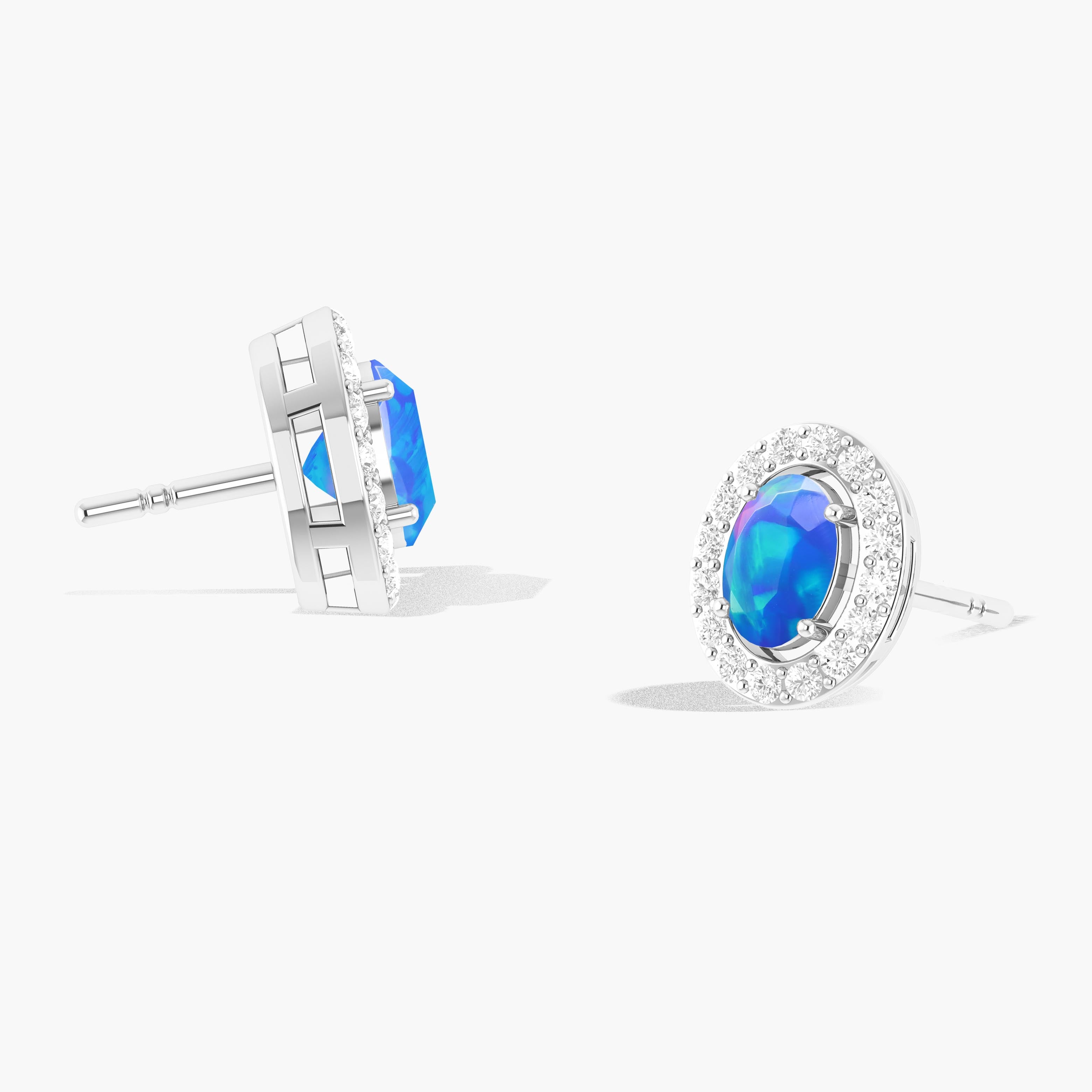 Blue Opal Gemstone Oval Stud Earrings for Women – Elegant Handmade Jewelry for Everyday Wear & Special Occasions