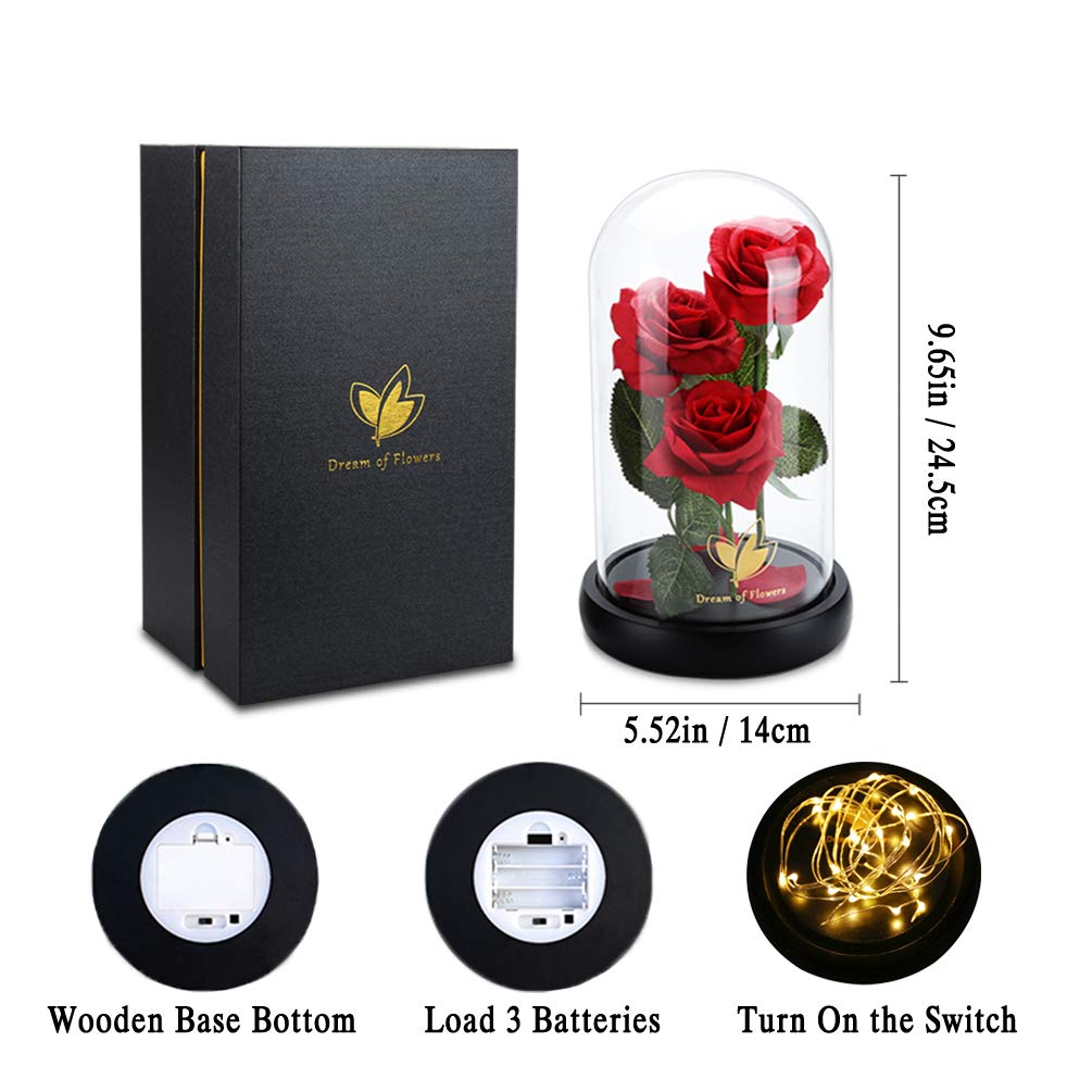 Beauty and The Beast Rose in Glass Dome - Romantic Red Silk Rose Flower Gift for Women, Valentine's Day, Anniversary & Birthday Presents - Perfect for Wife, Girlfriend & Loved Ones - Home Decor & Keepsake for Special Occasions