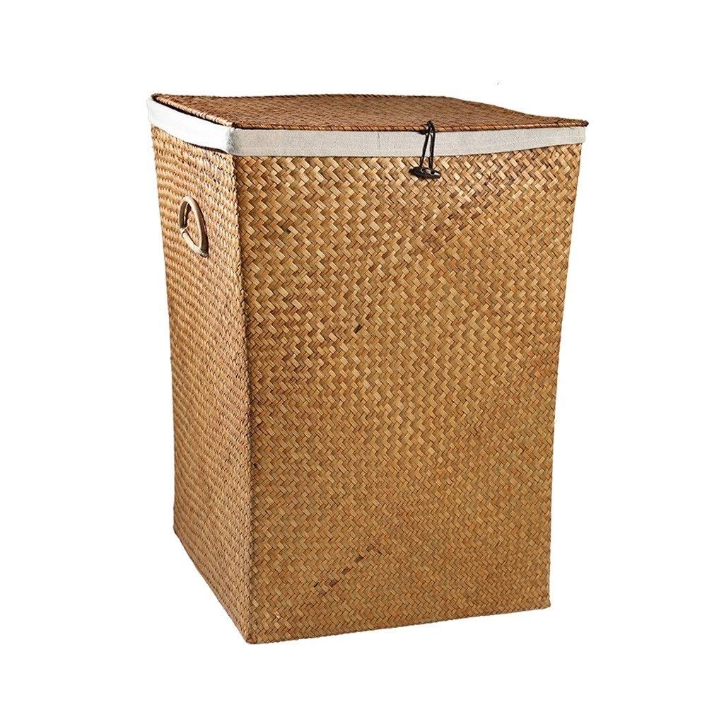 BUYT Woven Rattan Laundry Basket with Lid - Multi-Purpose Storage Bin for Clothes, Toys, Plants, Blankets & Nursery Items - Perfect for Living Room, Bedroom & Garden Organization (Size A)