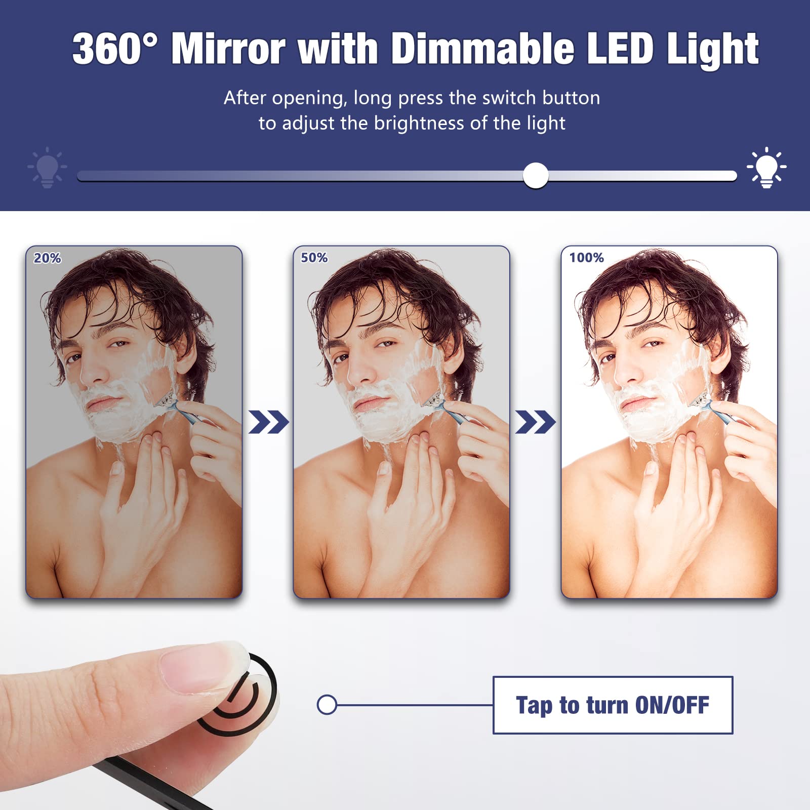 Dripex 3-Way Rechargeable LED Makeup Mirror with 360° Rotation & Adjustable Height - Perfect for Hair Cutting, Styling, Shaving, Braiding, Dyeing at Home Salon
