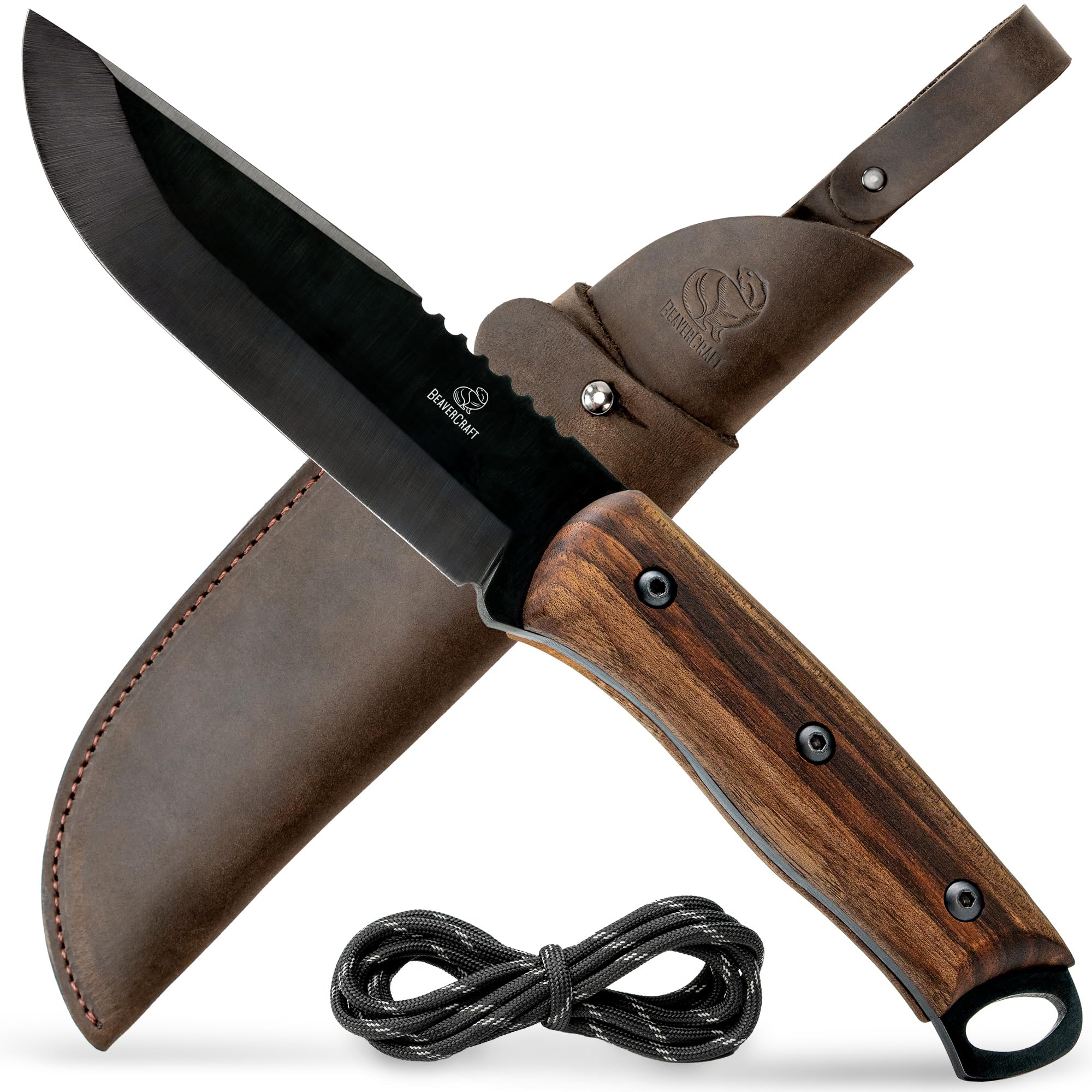 BeaverCraft Bushcraft Knife - Full Tang Fixed Blade Camping & Survival Knife with Sheath - High Carbon Steel for Outdoor Adventures, Hiking, Hunting & Bushcraft Gear - BSH4 Dusk Model