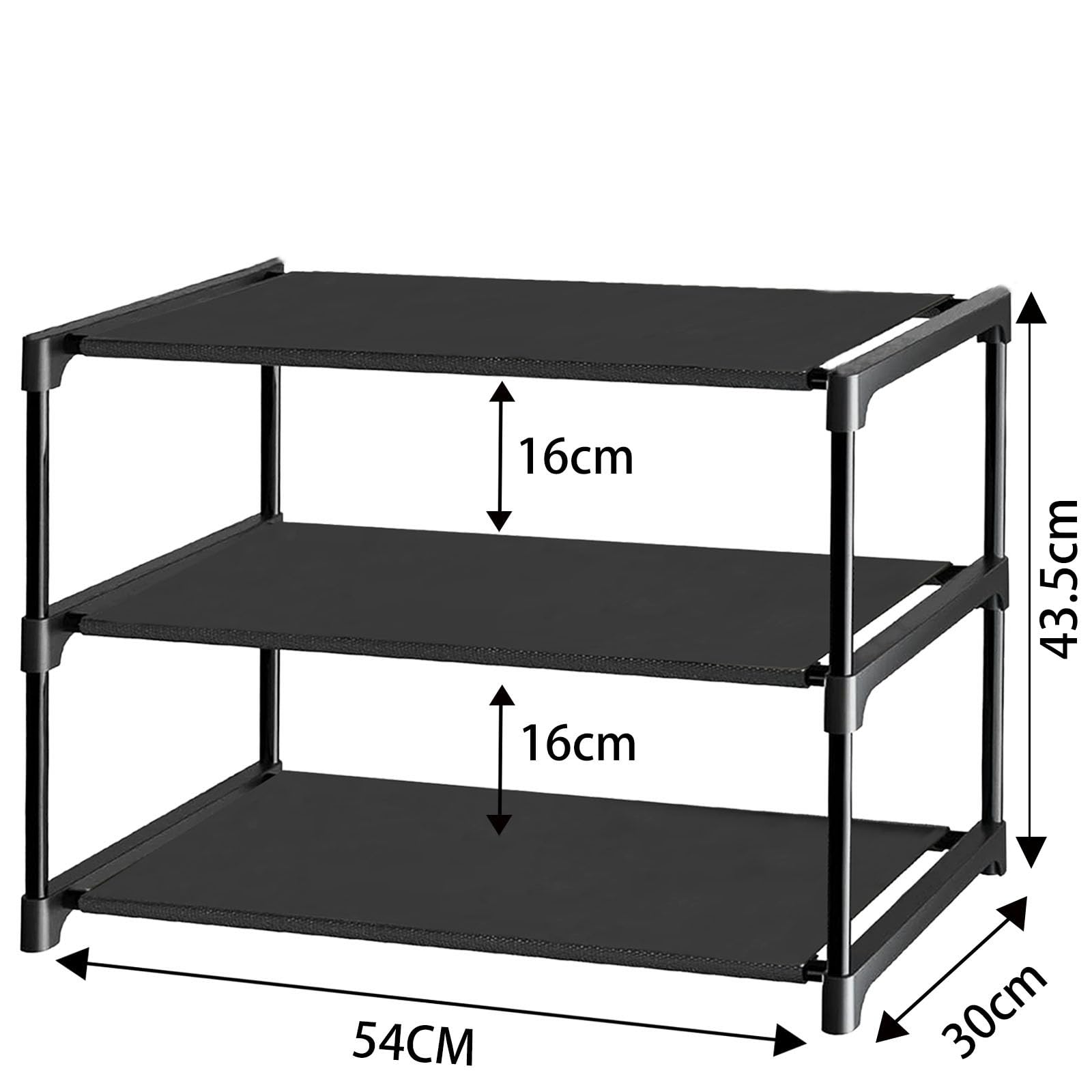 3-Tier Metal Shoe Rack Organizer - Holds 6-9 Pairs of Shoes | Dustproof & Waterproof Cover | Space-Saving Closet & Entryway Storage Solution for Home, Apartment & Dorm Organization (Black)