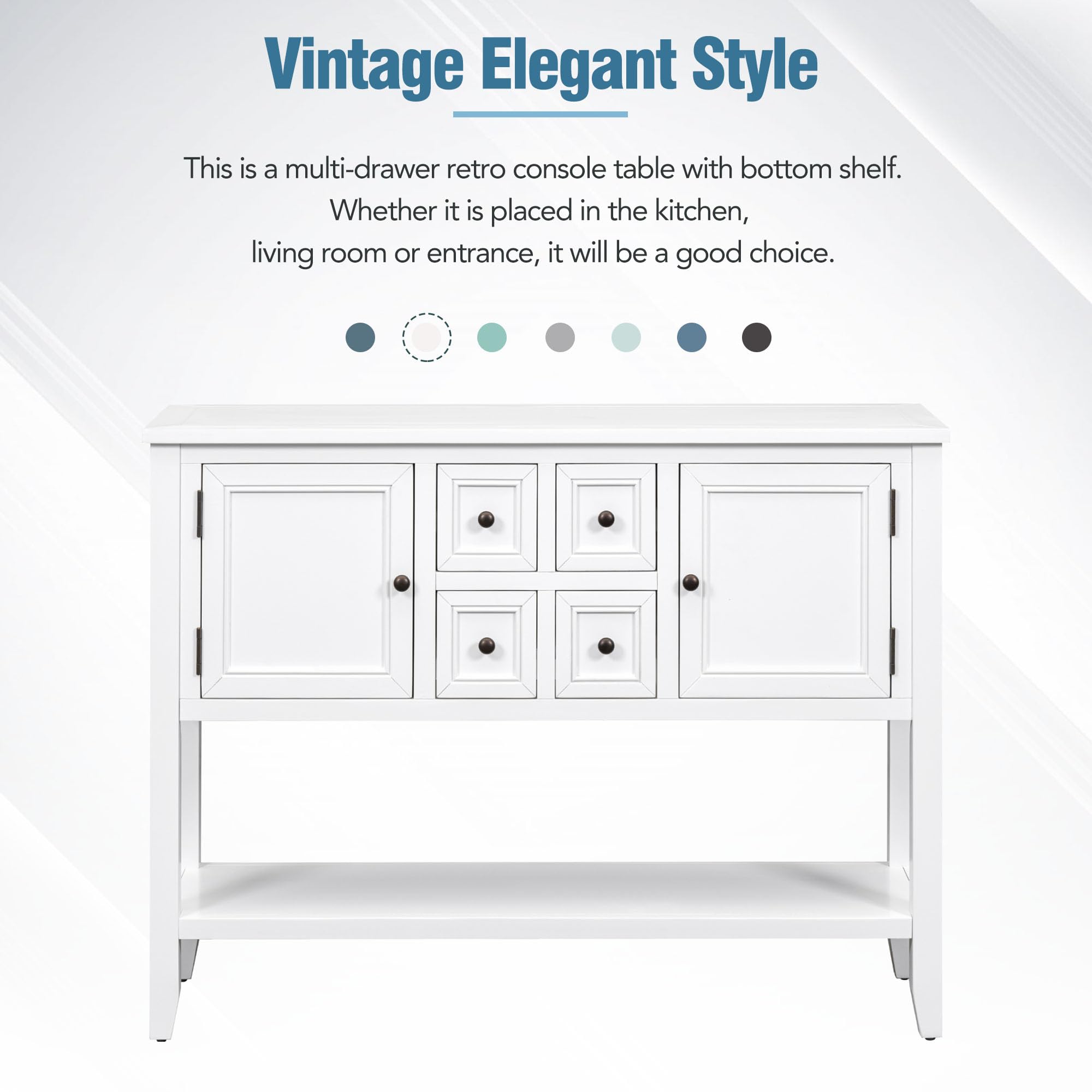P PURLOVE White Buffet Table Sofa Table Console Table with Storage Drawers & Bottom Shelf - Elegant Entryway, Living Room, Dining Room Furniture for Home Decor