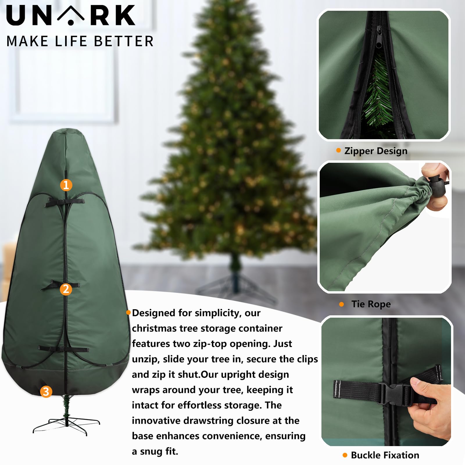 9 ft Christmas Tree Storage Bag - Heavy Duty Green Tree Cover for Upright Storage (Fits 8-10 ft Artificial Trees) | Holiday Decor Organization & Protection