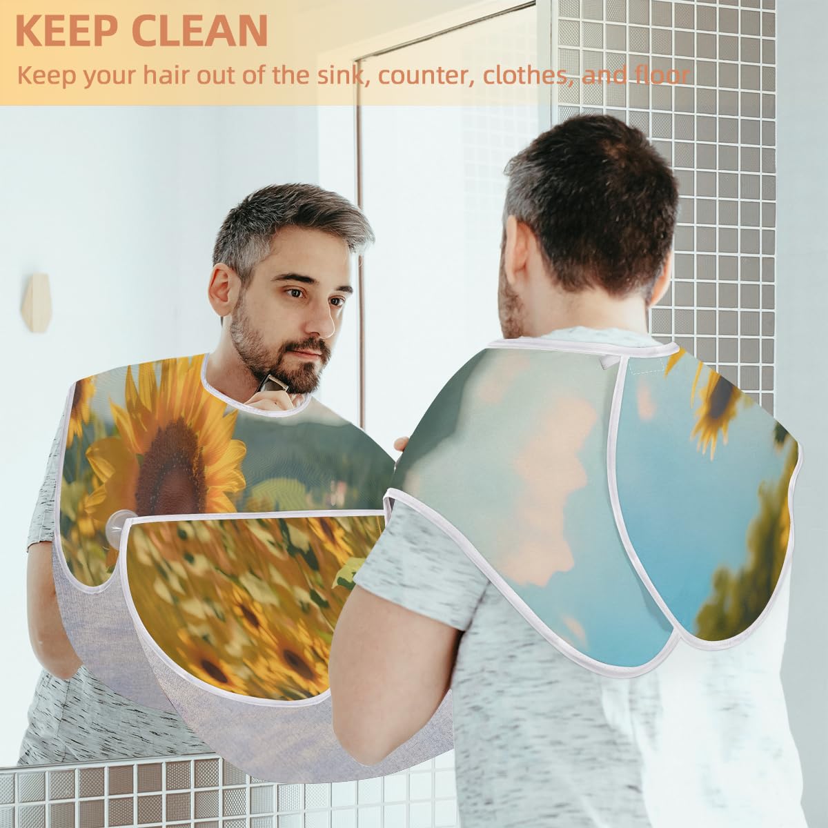 **Men's Sunflower Print Beard Shaving Bib - Waterproof Hair Dye & Makeup Apron for Barbers, Stylists & DIY Grooming - Sink Hair Catcher & Beard Trimming Accessory - Perfect for Home Salon, Barber Shops & Gifts**