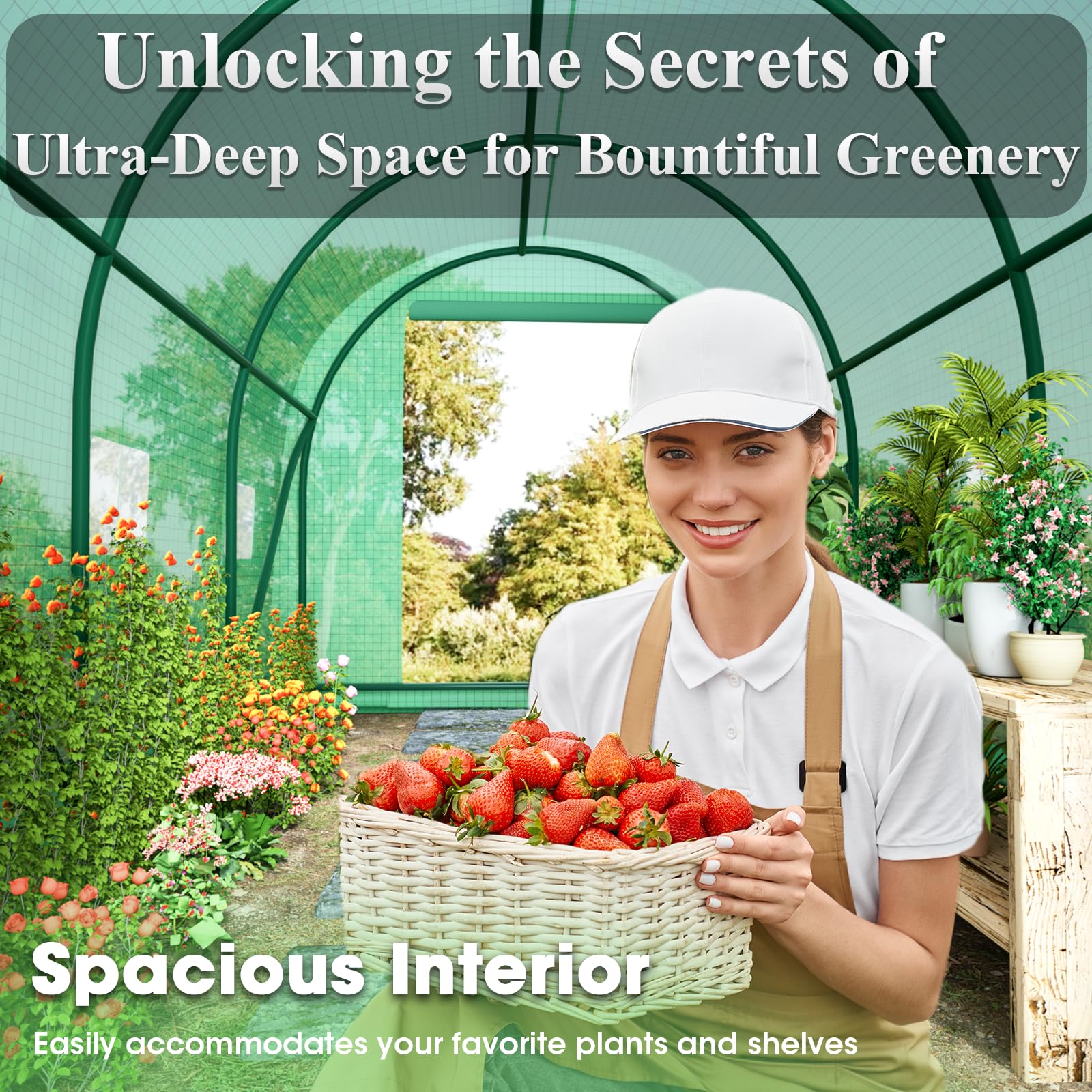 Grezone 10x7x7 FT Walk-in Greenhouse with Dual Zippered Screen Doors & 6 Vent Windows - Heavy Duty Reinforced Frame Plastic Plant House for Outdoor Gardening, Seed Starting & Plant Protection