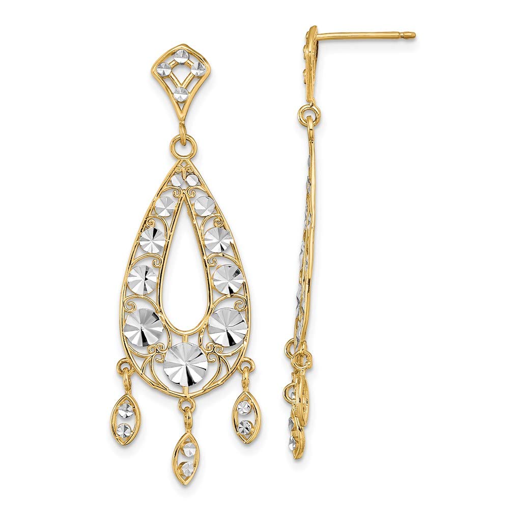 14K Yellow Gold Rhodium Plated Diamond Cut Chandelier Oval Dangle Earrings for Women - Elegant Party & Wedding Jewelry Gift