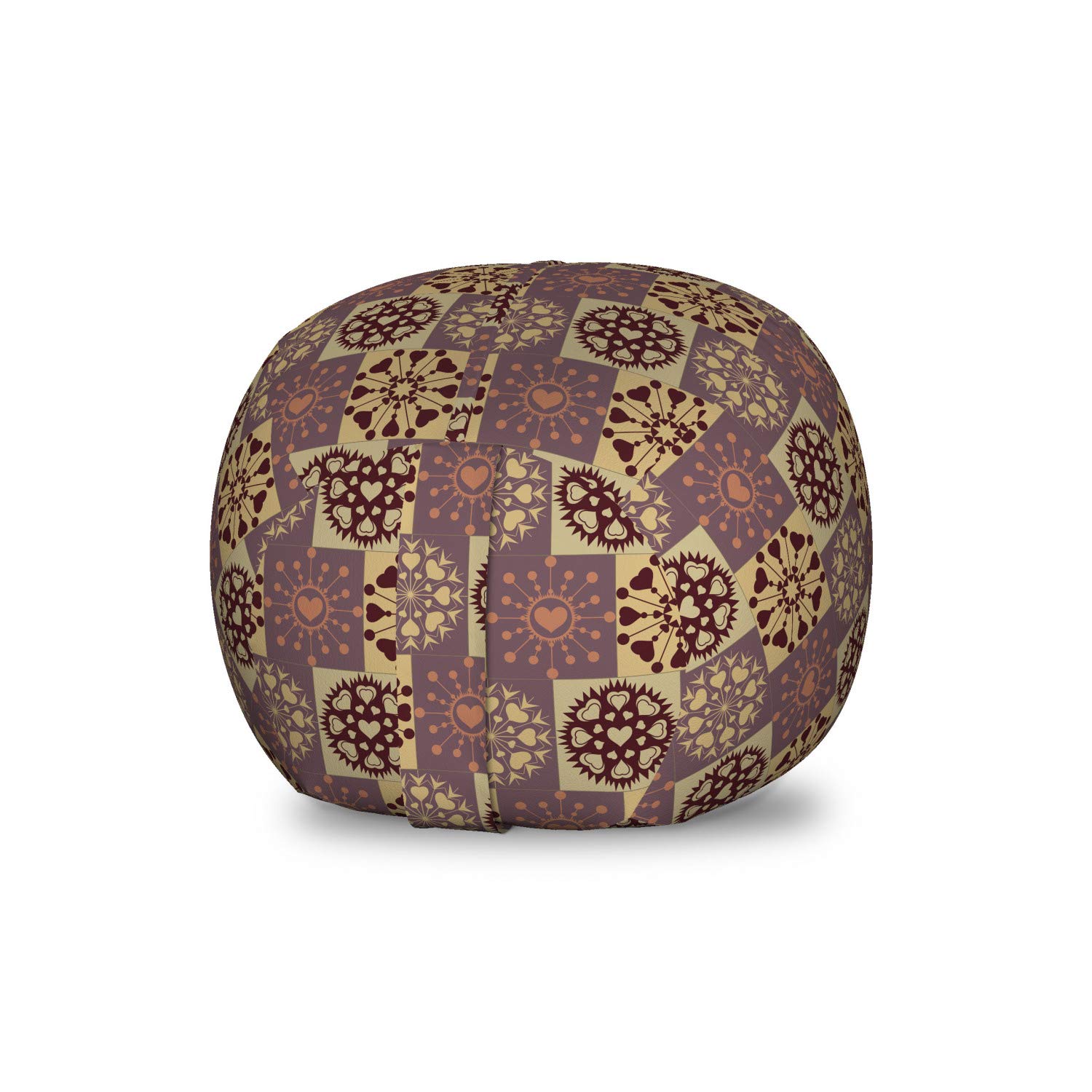 Ambesonne Abstract Storage Toy Bag Chair - Pastel Snowflakes with Dots & Hearts Design - Washable Stuffed Animal Organizer for Kids Room - Small Size in Dark Warm Taupe Mustard - Perfect for Nursery, Playroom & Bedroom Organization