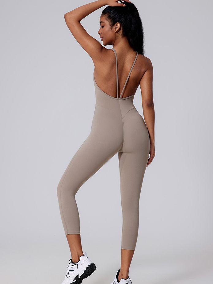 ZASUWA Women's V-Neck Cross Back Backless Bodycon Jumpsuit - Slimming Hip Lift Design for Evening Party, Clubwear & Night Out