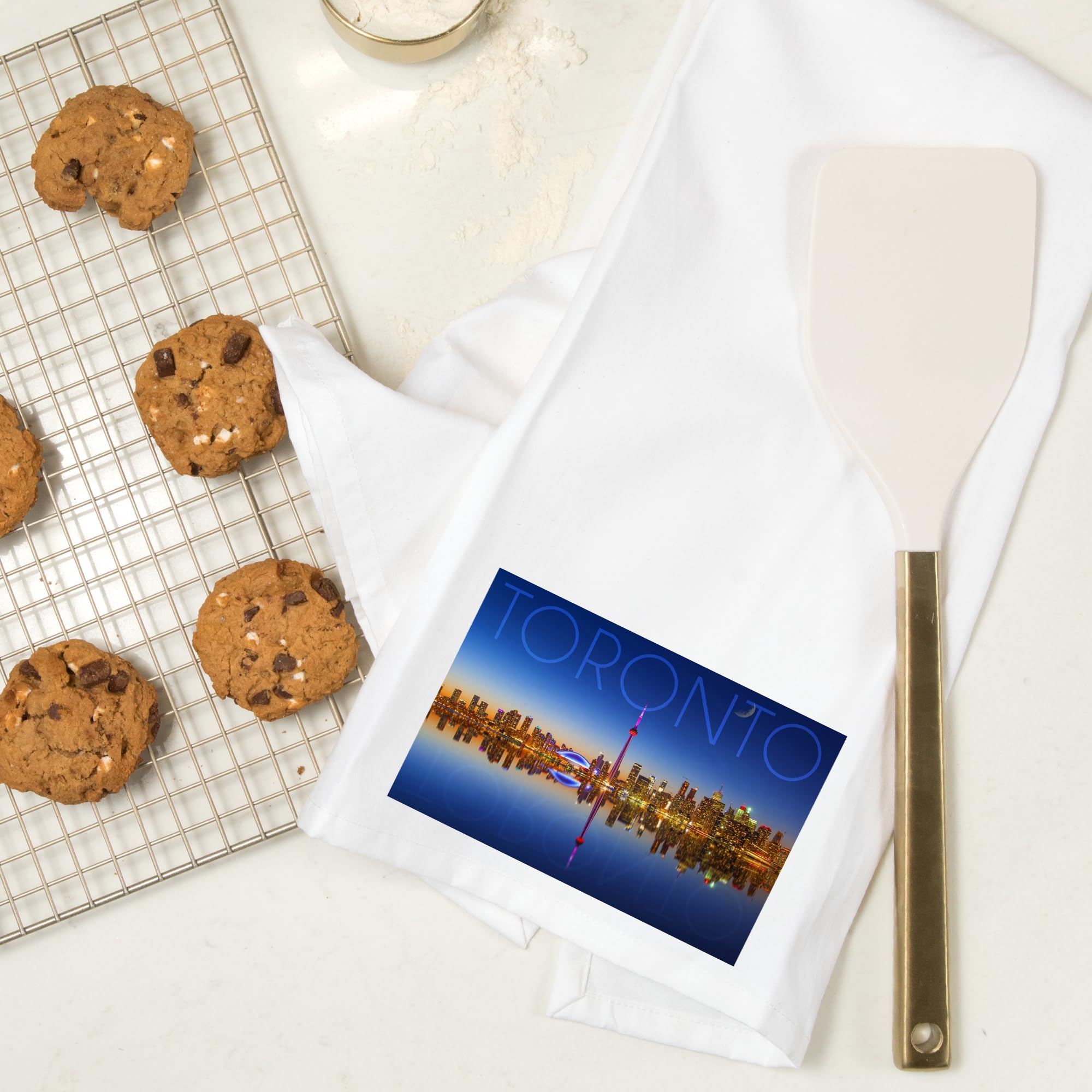 Lantern Press Toronto Canada Skyline & Reflection Cotton Tea Towel - 100% Cotton Decorative Hand Towel for Kitchen, Bathroom & Home Decor - Perfect for Dish Drying, Gift Giving & Farmhouse Style Decor