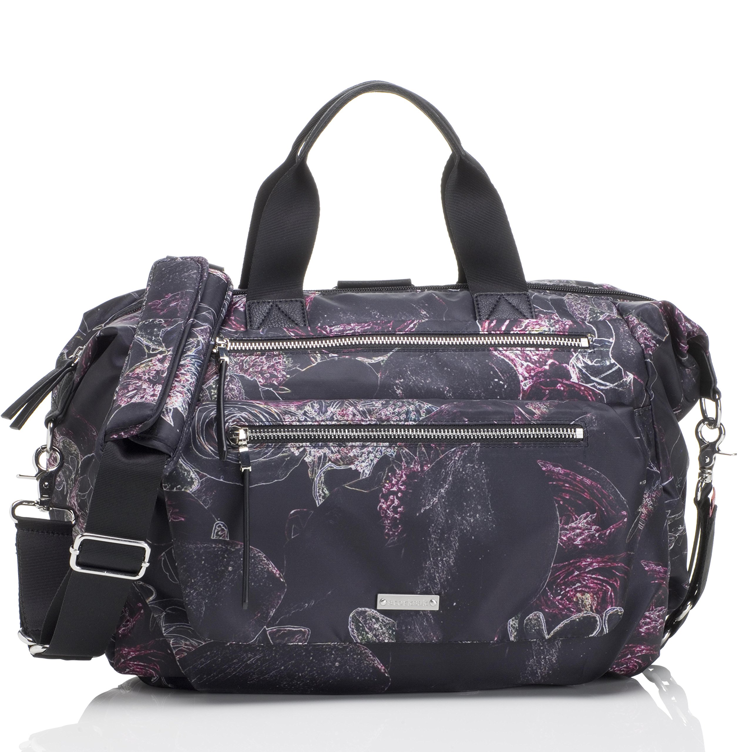 Storksak Seren Convertible Shoulder Backpack for Women - Floral Print Diaper Bag, Travel & Work Tote - Adjustable Straps, Spacious Compartments - Perfect for Moms, Commuters & Business Professionals