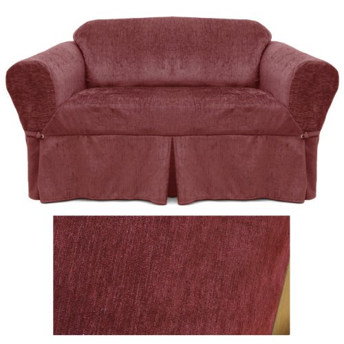 Chenille Cranberry Red Sofa Slipcover - Stretchable Furniture Protector for Couches & Sectionals | Perfect for Living Room, Family Room & Home Decor