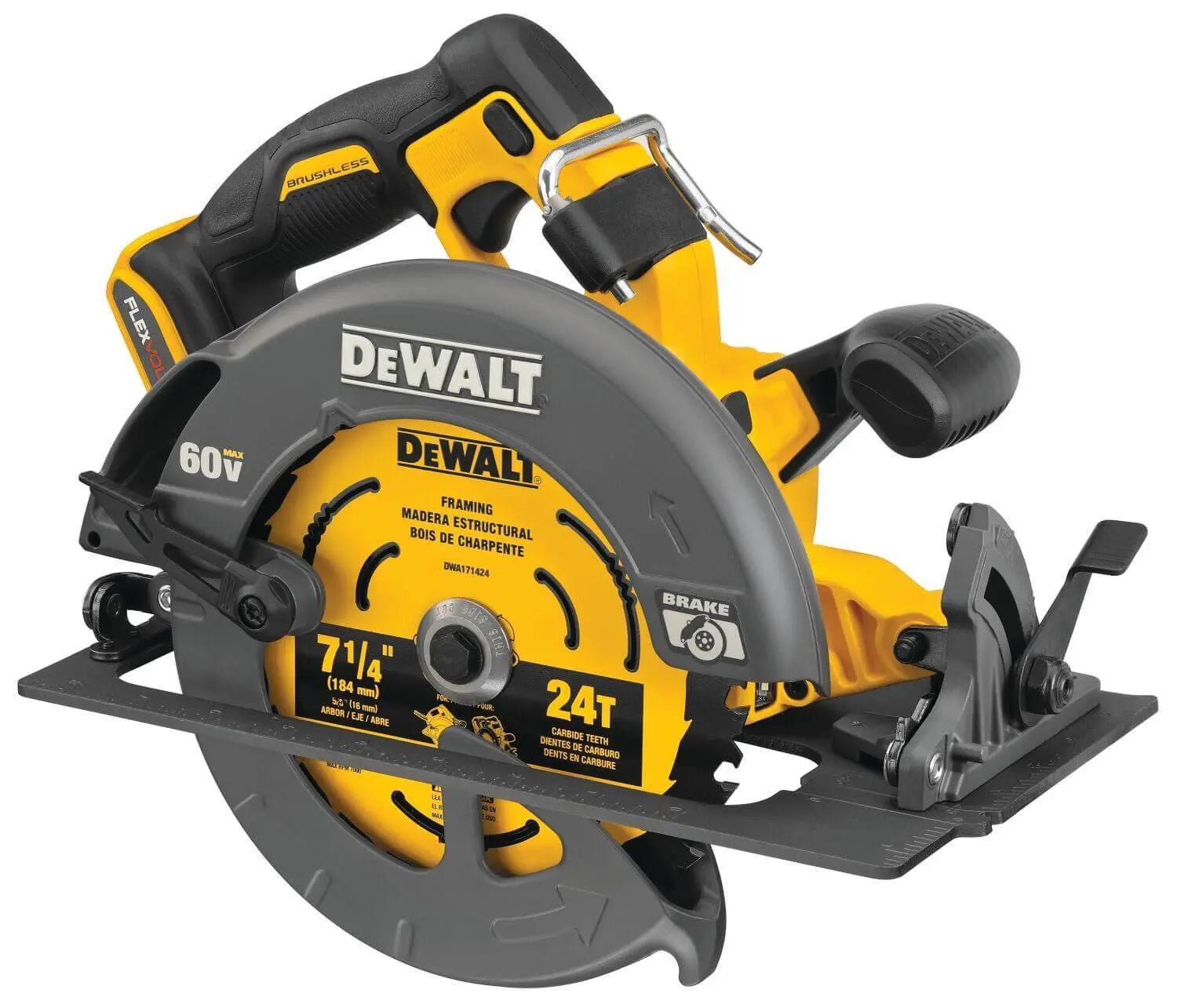 DEWALT DCS578B 60V Max Brushless 7-1/4 Inch Cordless Circular Saw with Brake (Tool Only) - Perfect for Woodworking, Framing, and DIY Projects