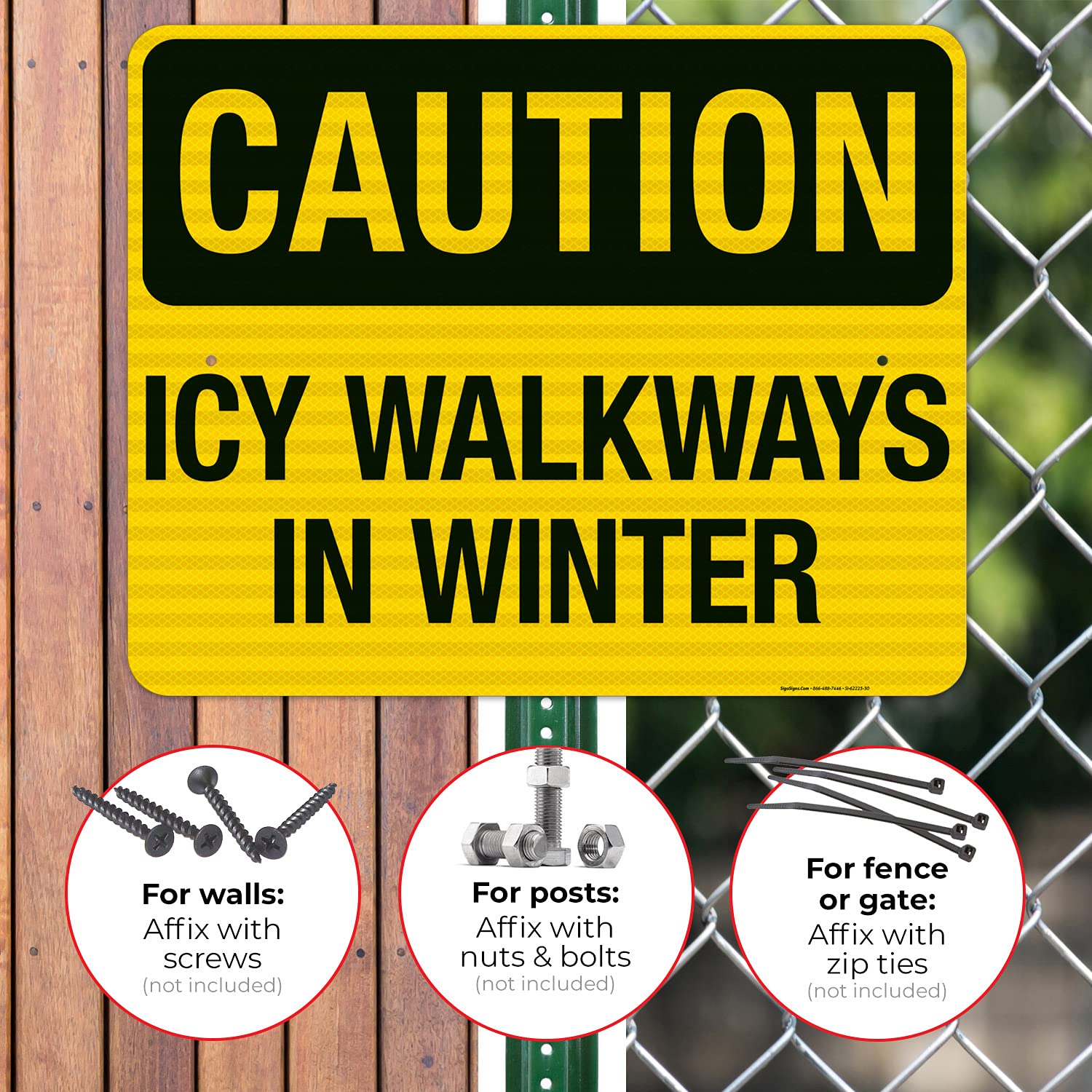 3M EGP Reflective Aluminum Winter Warning Sign - 24x30 Inch Slippery Walkway Caution Sign for Icy Conditions | Durable .080 Thick Fade-Resistant Metal Sign | Made in USA | Perfect for Parking Lots, Sidewalks & Business Entrances