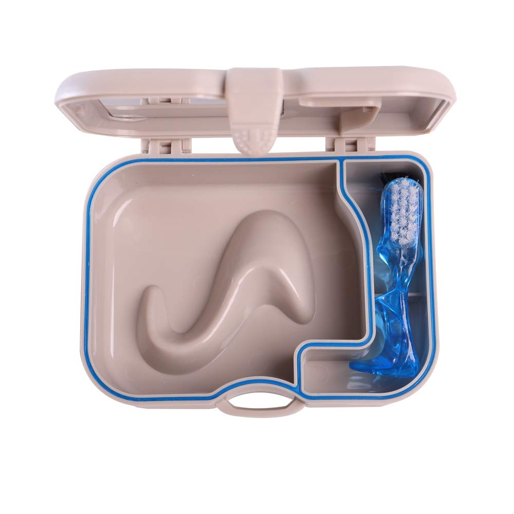 Denture Storage Box with Mirror & Brush - Travel & Daily Care