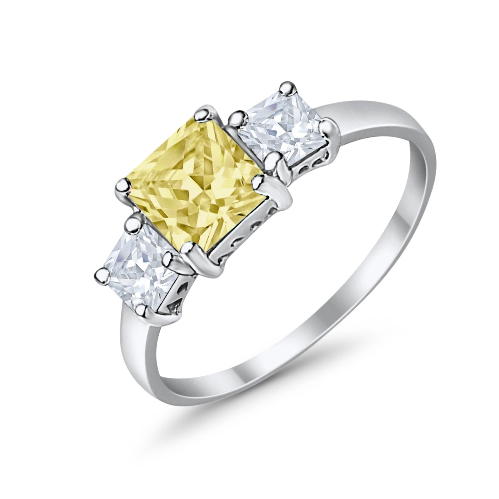 3 Stone Princess Cut Cubic Zirconia Ring - 925 Sterling Silver Fashion Jewelry for Women - Perfect for Weddings, Anniversaries & Special Occasions
